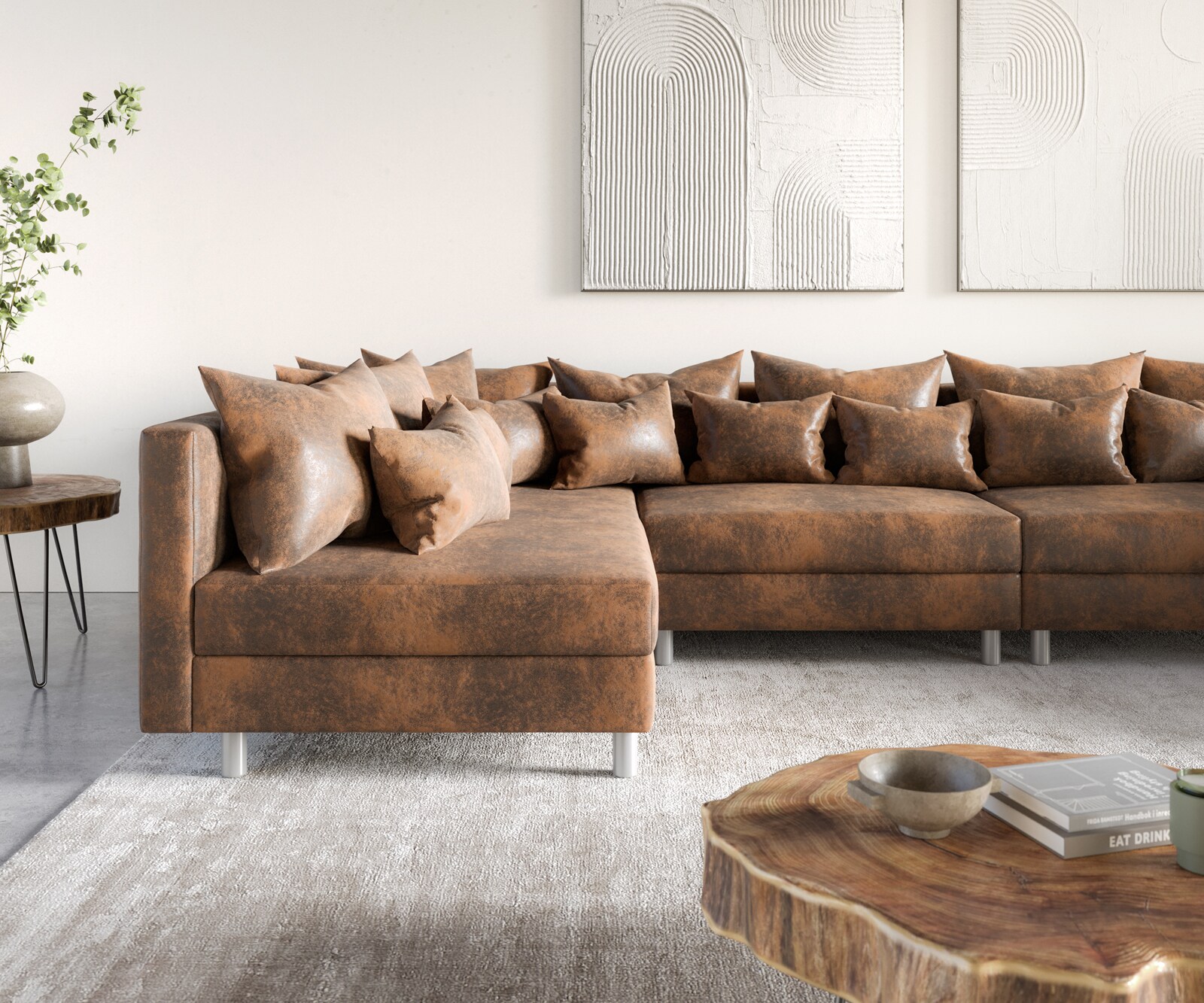 Wohnlandschaft Clovis XL Braun Antik Optik Modulsofa 5 Wohnlandschaft Clovis XL Braun Antik Optik Modulsofa 5
