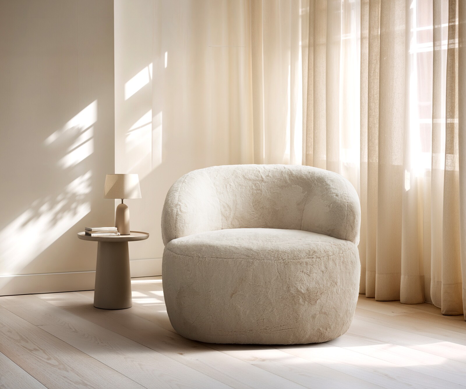 Fauteuil-Lounge  Nova 88 x 88 cm, peluche blanc crème 1