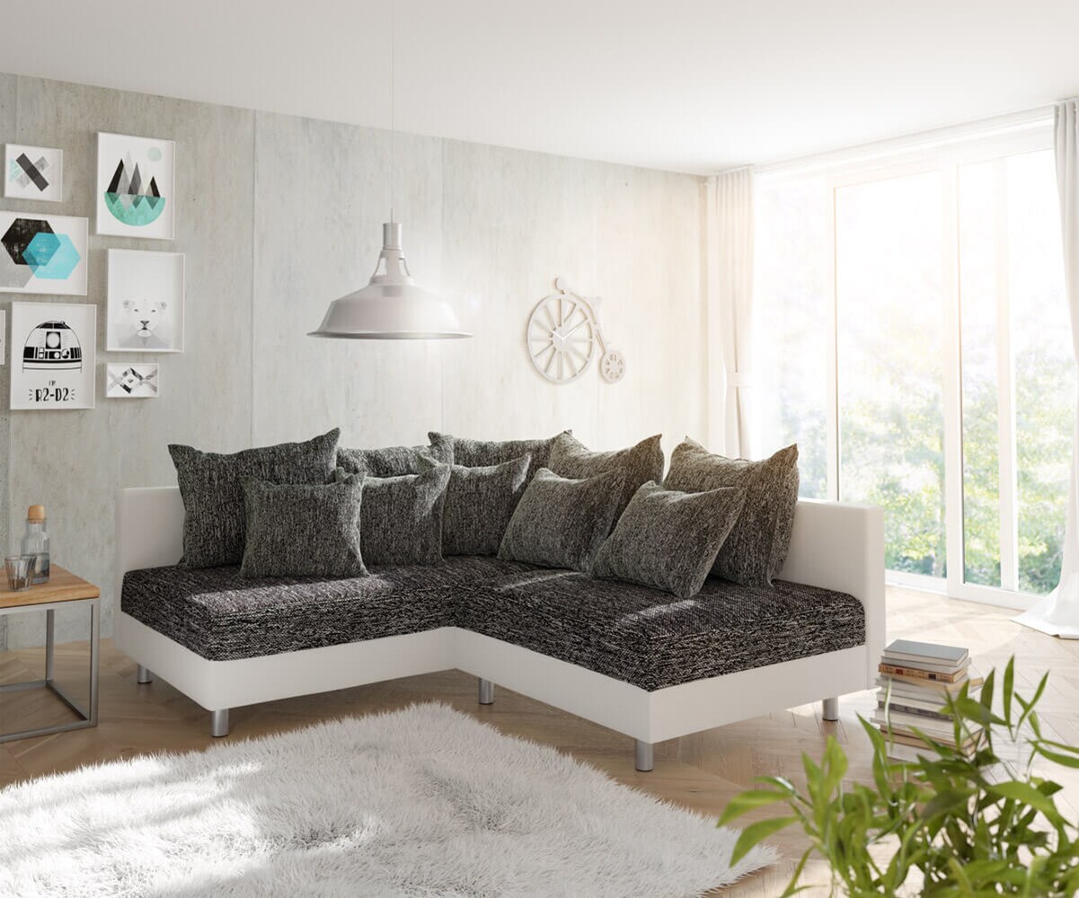 Eckcouch Clovis Weiss Schwarz Ottomane Links Ecksofa modular
