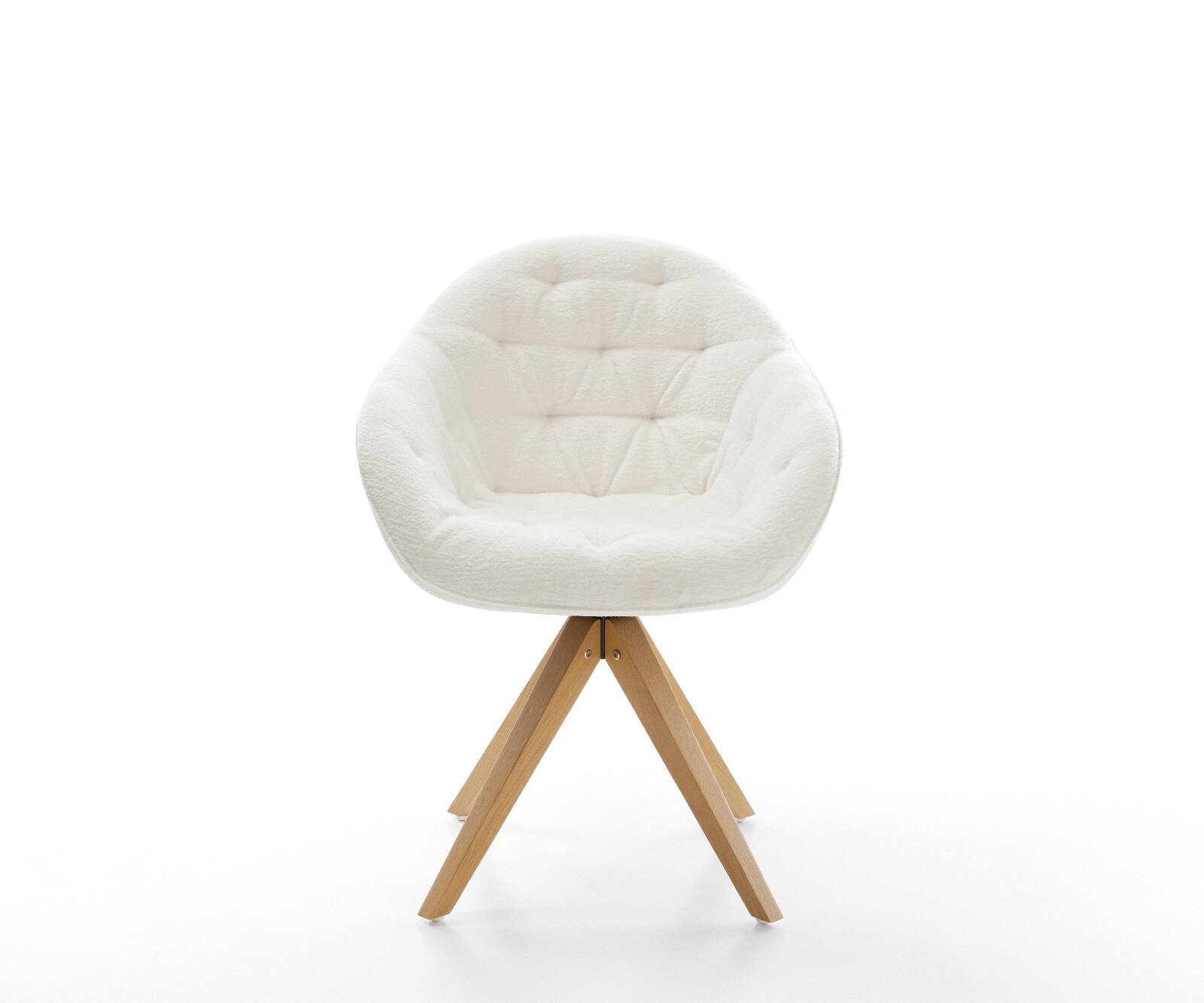 Chaise-pivotante Gaio-Flex bouclé doux beige pied en bois angulaire naturel pivotement sur 180° 2