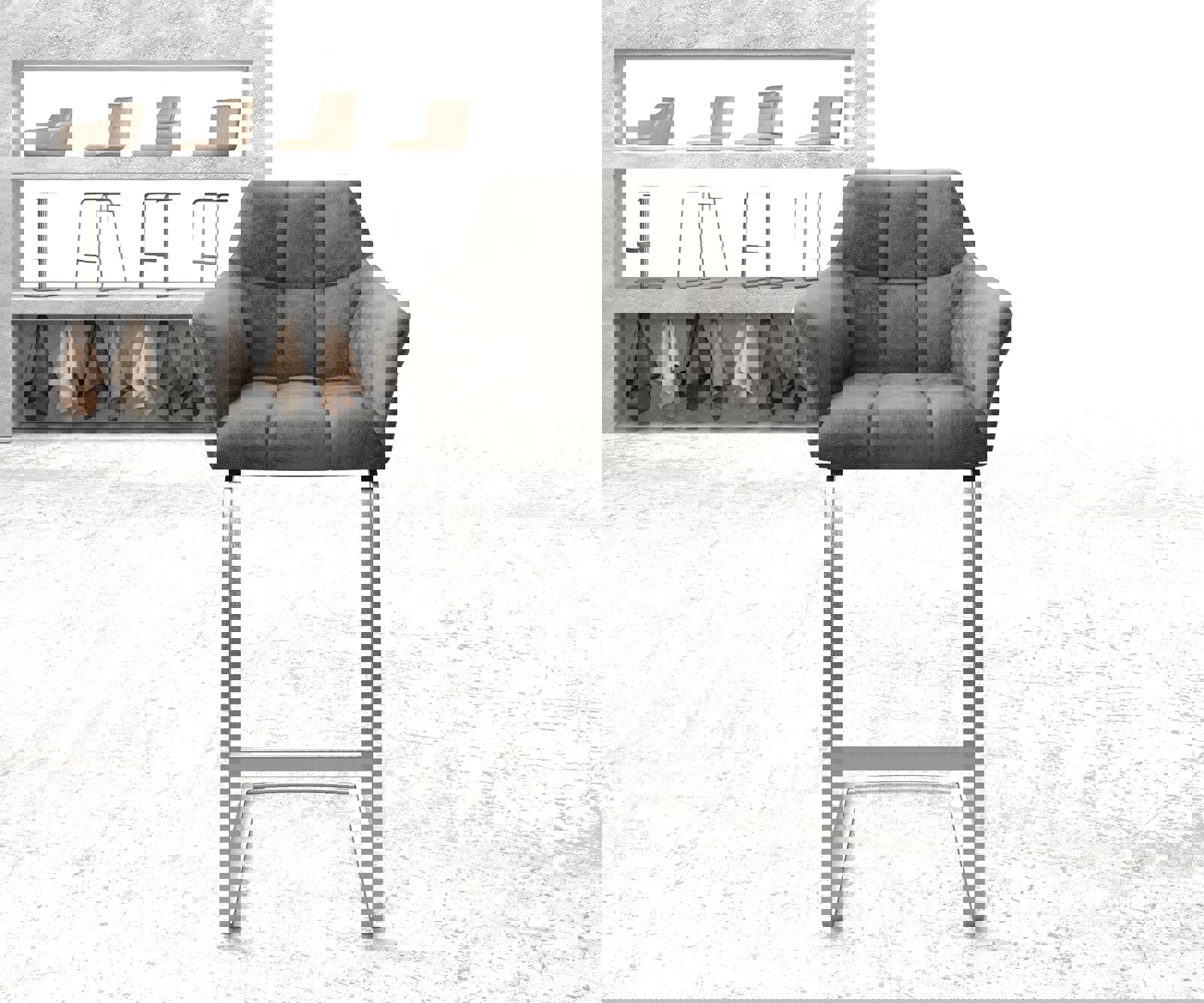 Barstuhl Yulo-Flex Vintage Grau Freischwinger flach Edelstahl 1 Barstuhl Yulo-Flex Vintage Grau Freischwinger flach Edelstahl 1