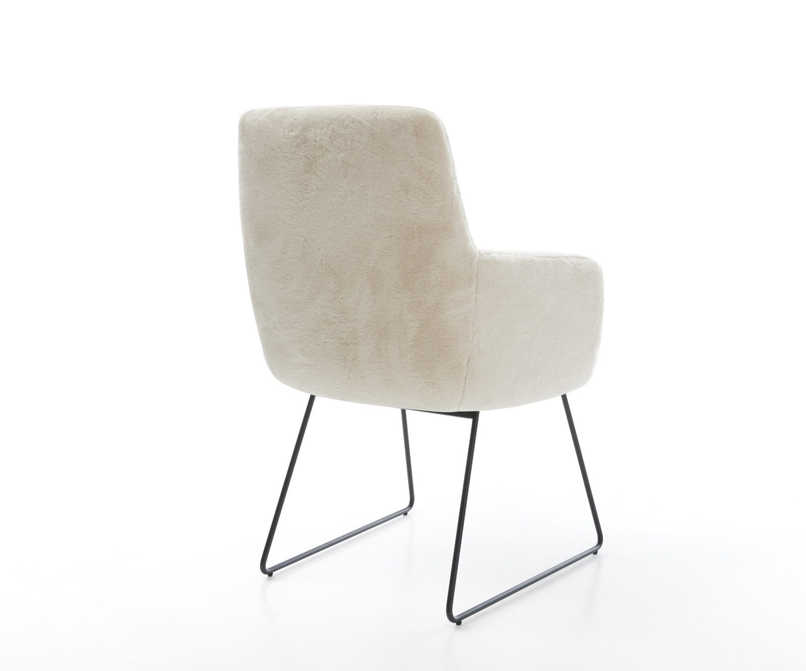 Esszimmerstuhl Heira-Flex mit Armlehnen Plüsch Creme-Weiß Kufengestell Schwarz Taschenfederkern 5