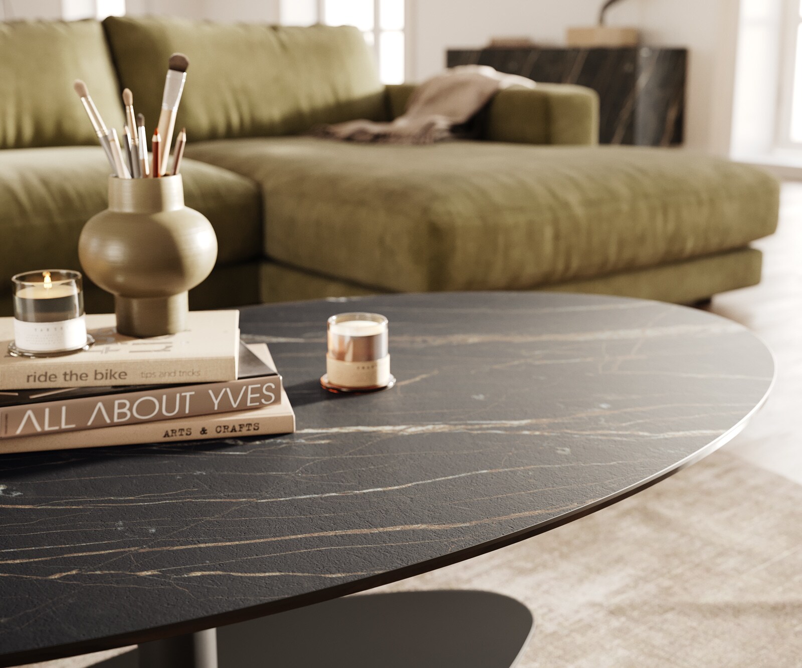 Table basse Edge Oval 140x80 cm céramique Laminam® Noir Desir brun Vibany métal noir 5