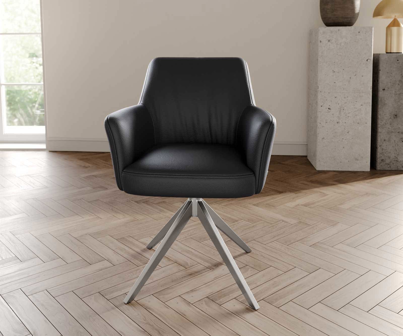 Drehstuhl Xana-Flex mit Armlehnen Echt-Leder Schwarz Kreuzgestell breit Edelstahl 360° drehbar Taschenfederkern 1 Drehstuhl Xana-Flex mit Armlehnen Echt-Leder Schwarz Kreuzgestell breit Edelstahl 360° drehbar Taschenfederkern 1