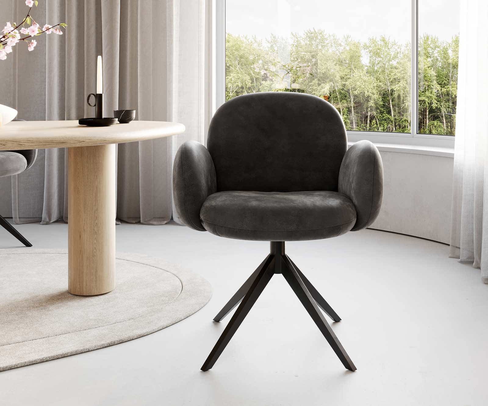 Drehstuhl Nube-Flex mit Armlehnen Mikrofaser Anthrazit Vintage Kreuzgestell breit Schwarz 360° drehbar Taschenfederkern 1 Drehstuhl Nube-Flex mit Armlehnen Mikrofaser Anthrazit Vintage Kreuzgestell breit Schwarz 360° drehbar Taschenfederkern 1