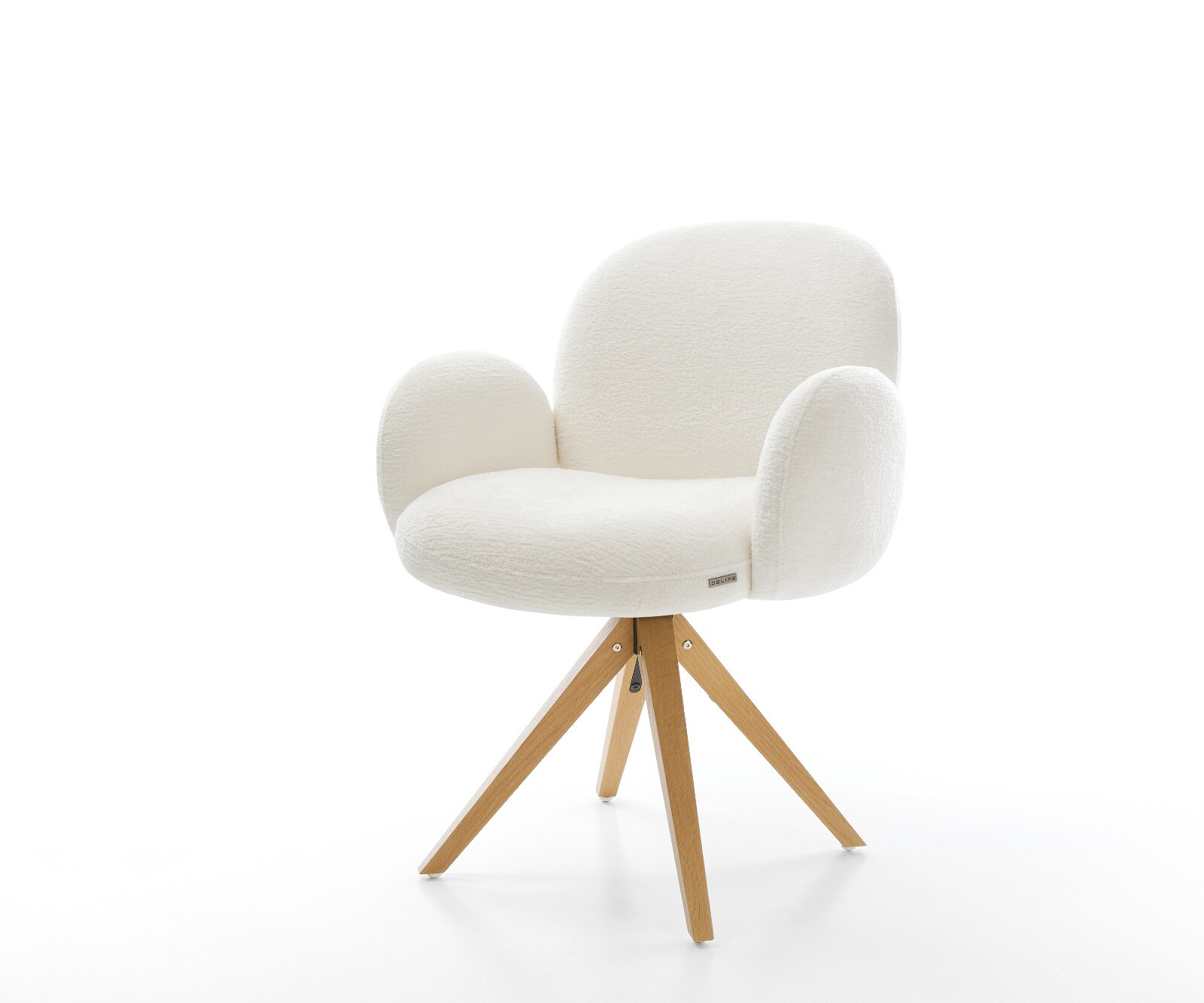 Drehstuhl Nube-Flex mit Armlehnen Bouclé Soft Beige Holzgestell kantig Natur 360° drehbar Taschenfederkern 1