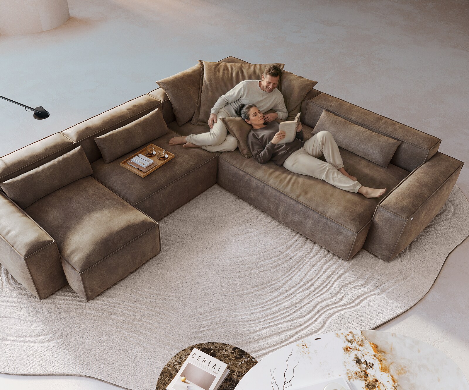 Wohnlandschaft Freestyle Cozy 360x290 cm Mikrofaser Taupe Vintage 3