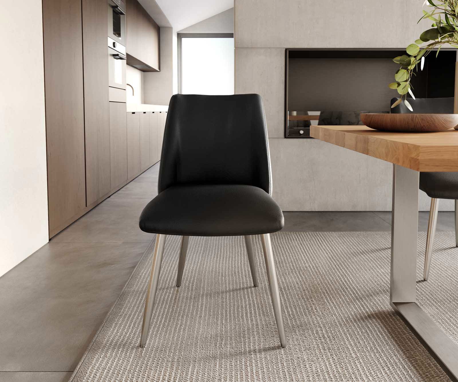 Esszimmerstuhl Elso-Flex Echt-Leder Schwarz 4-Fuß konisch Edelstahl Taschenfederkern 1 Esszimmerstuhl Elso-Flex Echt-Leder Schwarz 4-Fuß konisch Edelstahl Taschenfederkern 1