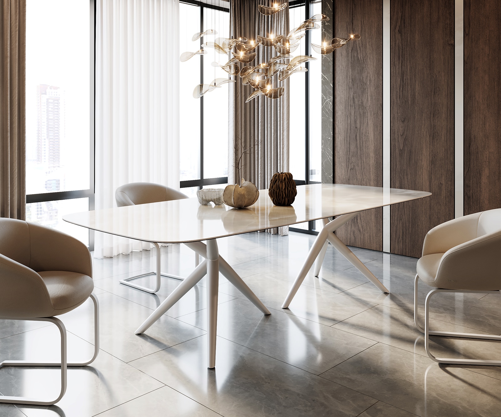Table à manger Edge Boot 270x120 Céramique Iris FMG Onice Grigio Estelar rond Métal Blanc Table à manger Edge Boot 270x120 Céramique Iris FMG Onice Grigio Estelar rond Métal Blanc