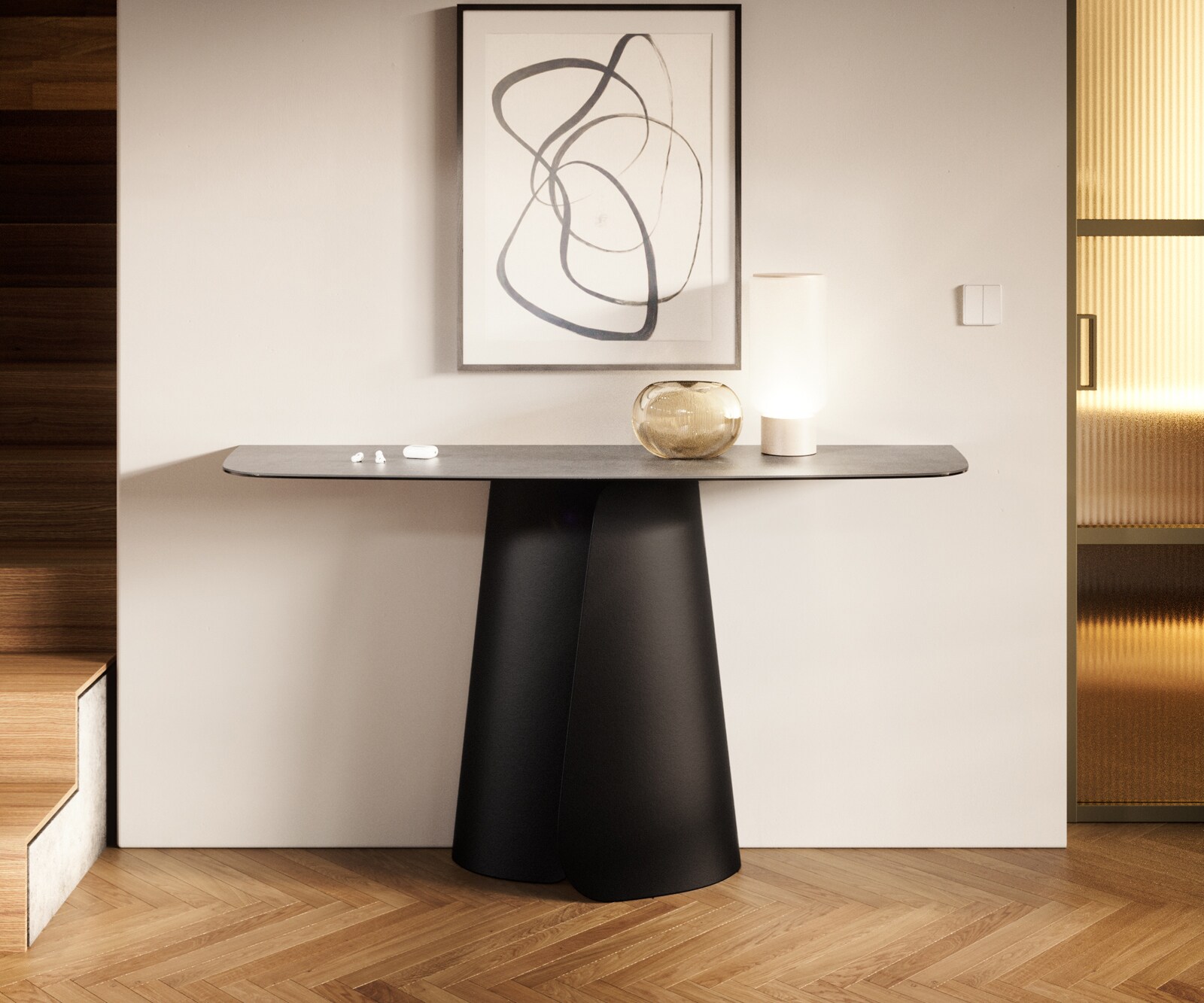 Konsolentisch Edge Boot 140x40 cm Keramik Beton Grau Livos Metall Schwarz 3