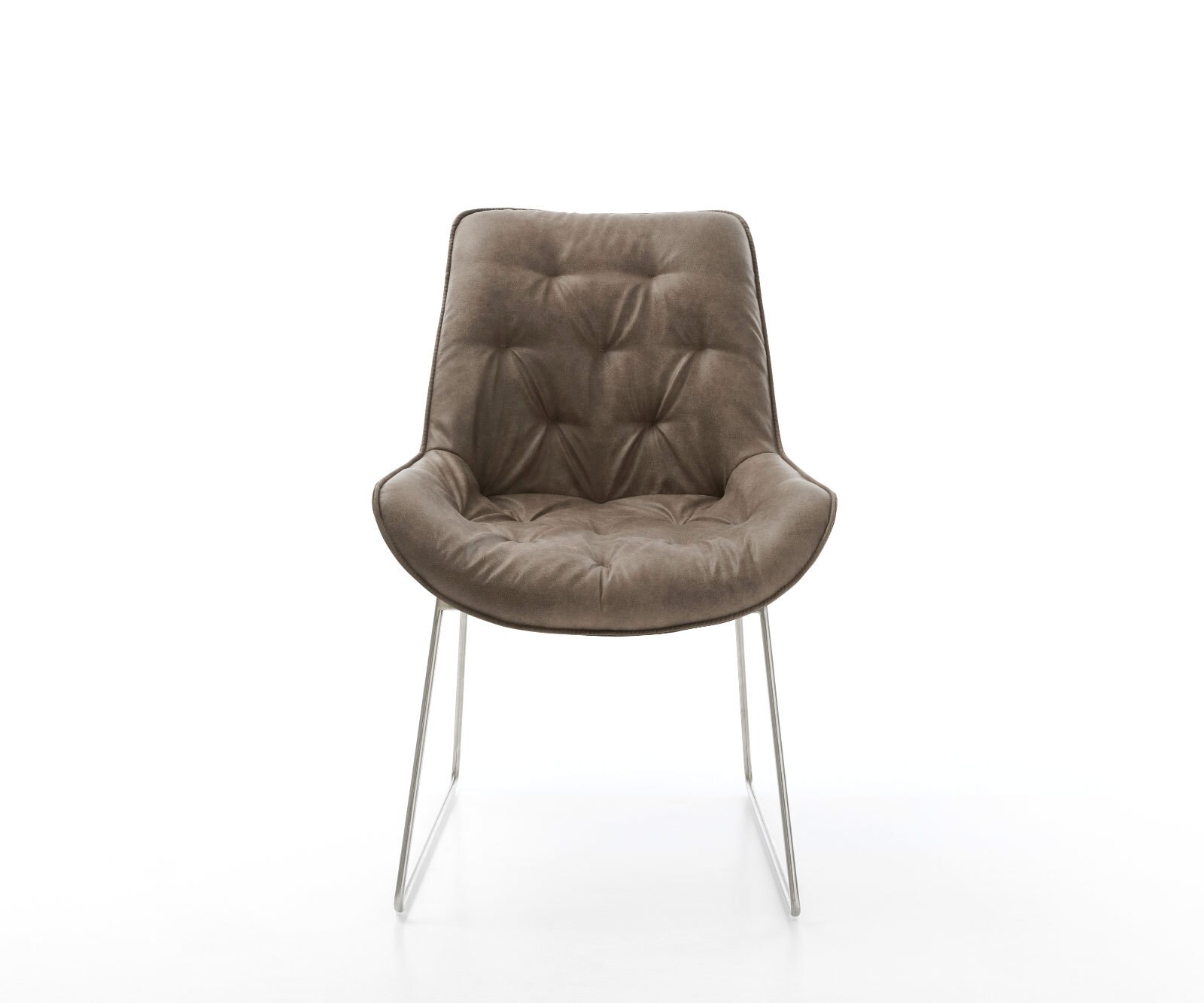 Chaise-de-salle-à-manger Taimi-Flex microvelours taupe vintage pied trapèze acier inoxydable brossé 1