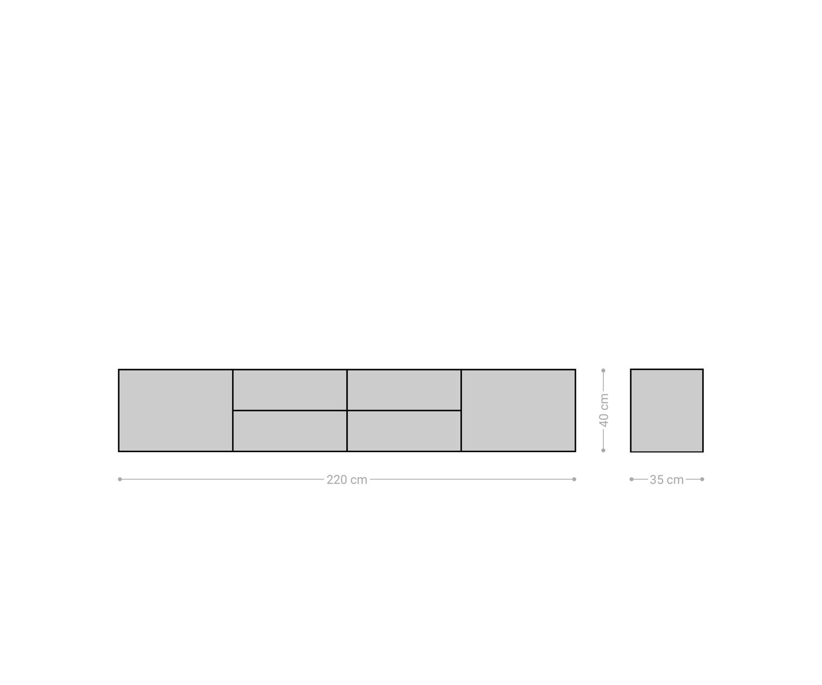Lowboard Solu 220 cm Akazie Natur 2 Türen 4 Schübe schwebend 3D-Front 6