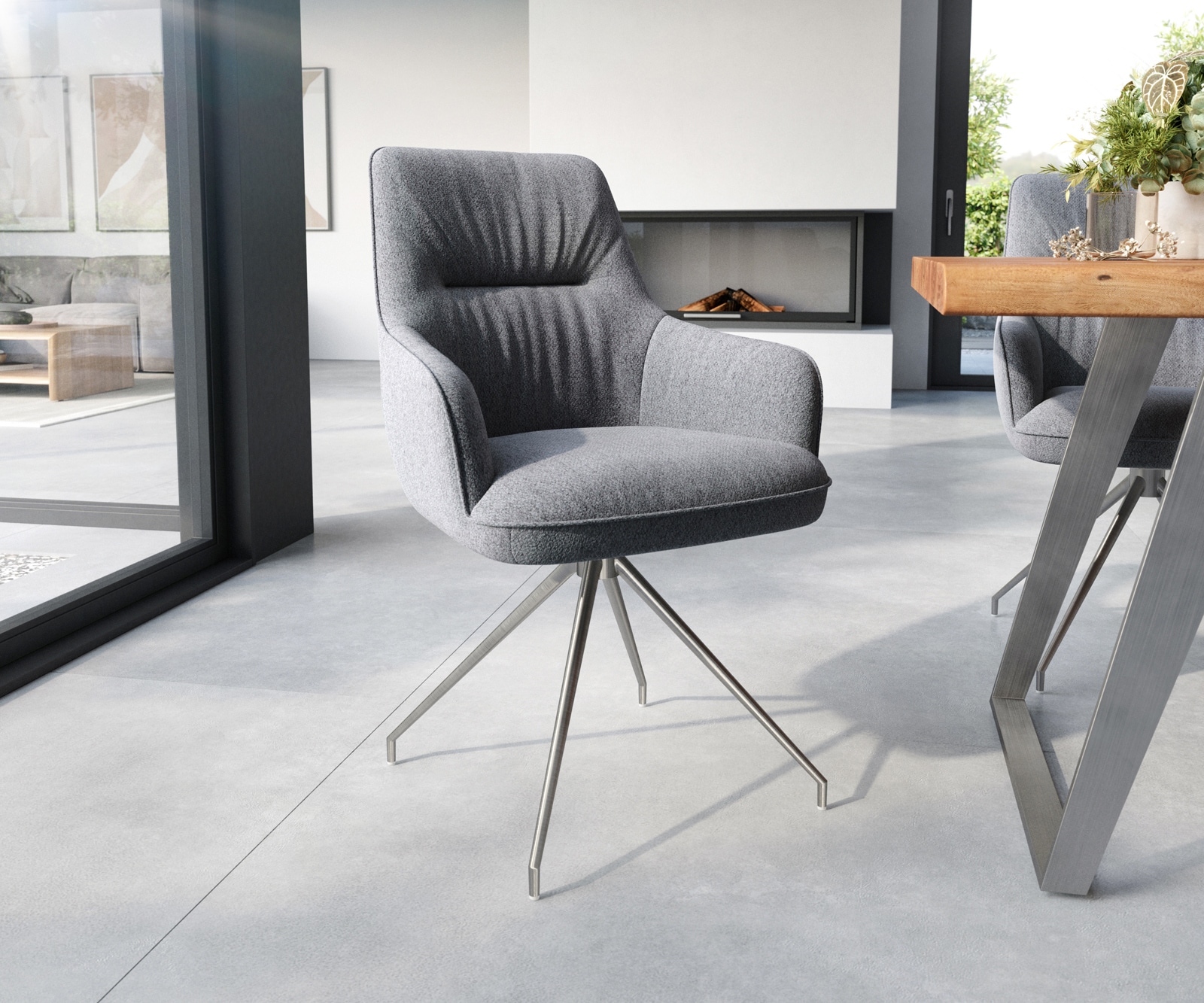 Chaise-pivotante Zelia-Flex avec accoudoirs cuir véritable noir cadre croisé large acier inoxydable pivote sur 360° ressorts ensachés 3 Chaise-pivotante Zelia-Flex avec accoudoirs cuir véritable noir cadre croisé large acier inoxydable pivote sur 360° ressorts ensachés 3