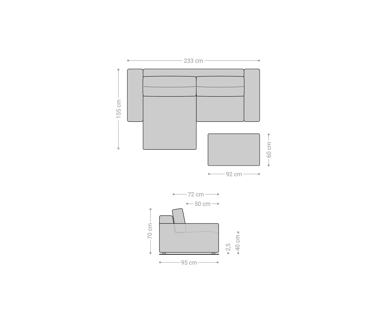 Ecksofa Lanzo 230x155 cm Mikrofaser Schwarz Recamiere variabel mit Hocker 6