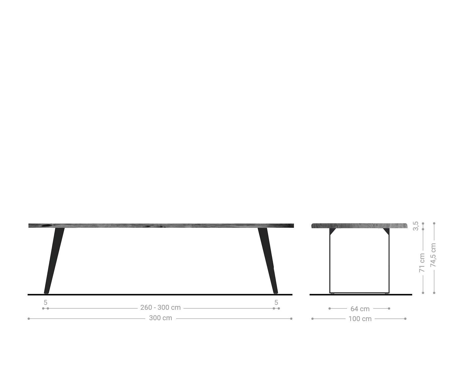 Esstisch Edge 300x100 Akazie Braun Metall Schräg Live-Edge 6