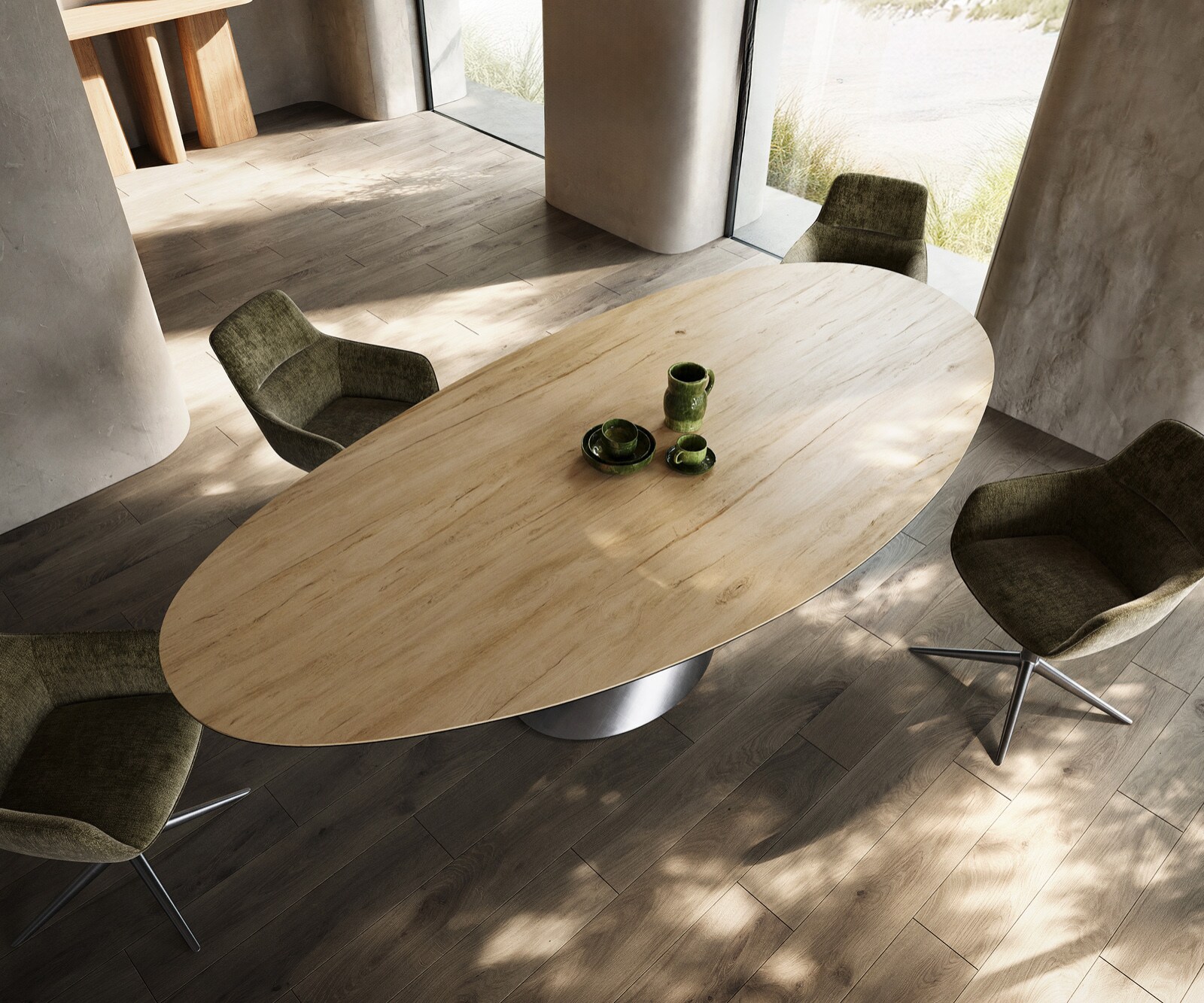 Esstisch Edge Oval 280x130 Keramik Laminam® Sabbia Eichefarbig Cono Metallic Silber 4