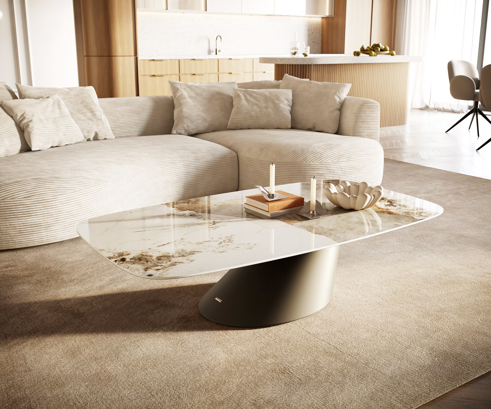 Couchtisch Edge Boot 140x80 cm Keramik Minas Melange Conis Metall Effektfinish Titan