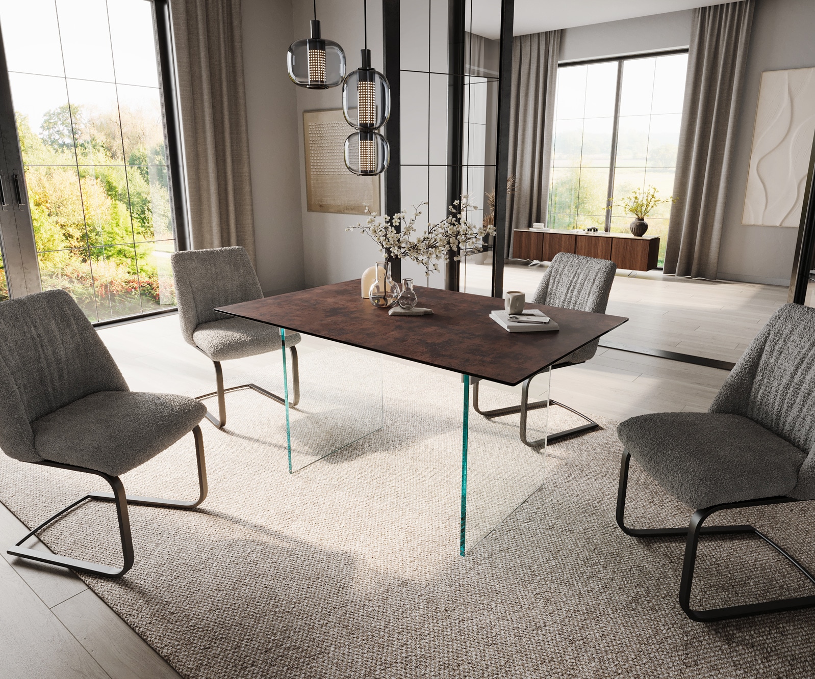 Esstisch Edge 140x90 Glas Antique-braun Gestell Glas 5