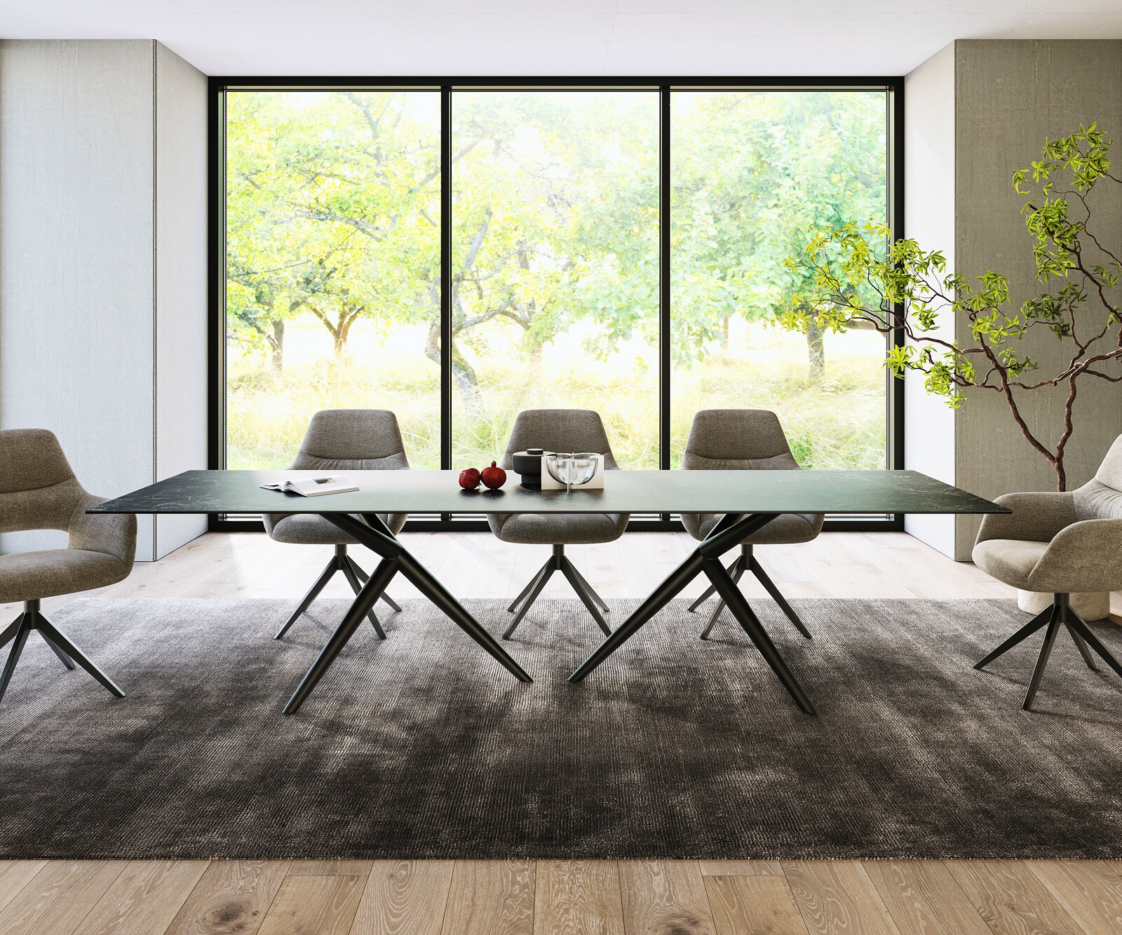 Table à manger Edge 300x100 Céramique Laminam®Nero Greco Anthracite Estelar rond Métal Noir 2