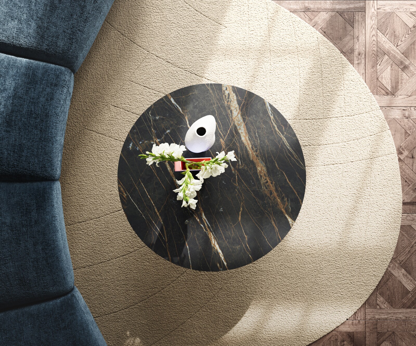 Couchtisch Edge Rund 90x90 cm Keramik Laminam® Noir Desir Braun Sarity Edelstahl gebürstet 6