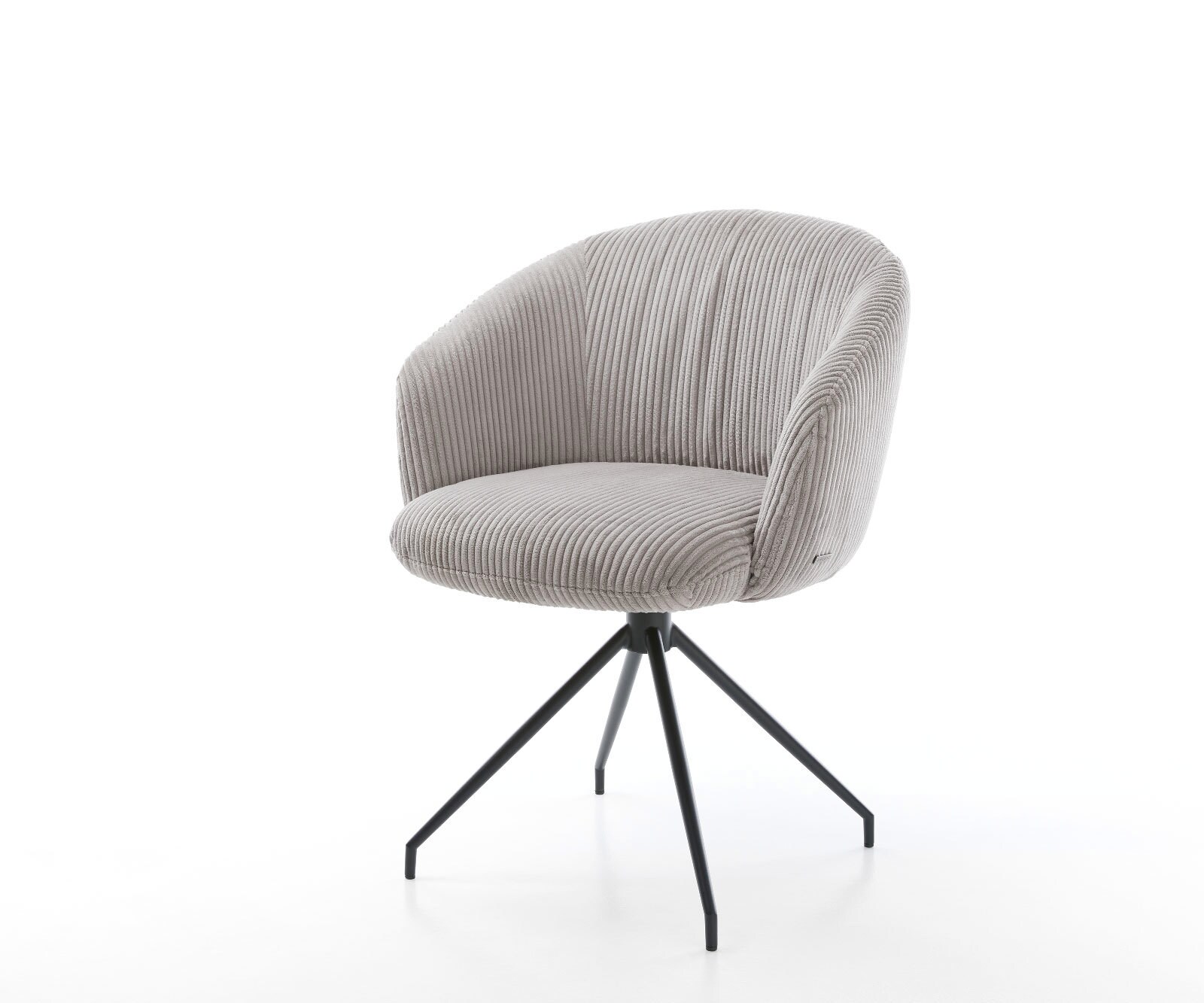 Chaise-pivotante Caja-Flex avec accoudoirs côtelé gris argenté pied croisé conique noir pivotement sur 180° ressorts ensachés 1