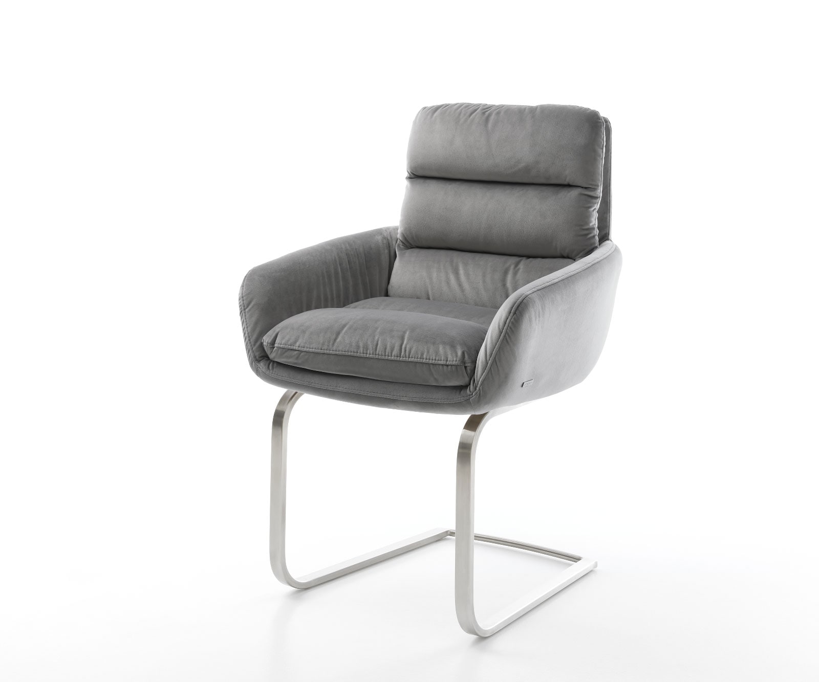 Schwingstuhl Abelia-Flex mit Armlehnen Samt Grau Freischwinger flach Edelstahl
