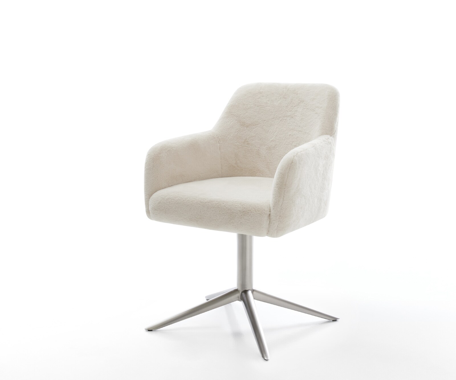 Drehstuhl Greg-Flex Plüsch Creme-Weiß Fußkreuz Edelstahl 360° drehbar Wippfunktion Taschenfederkern