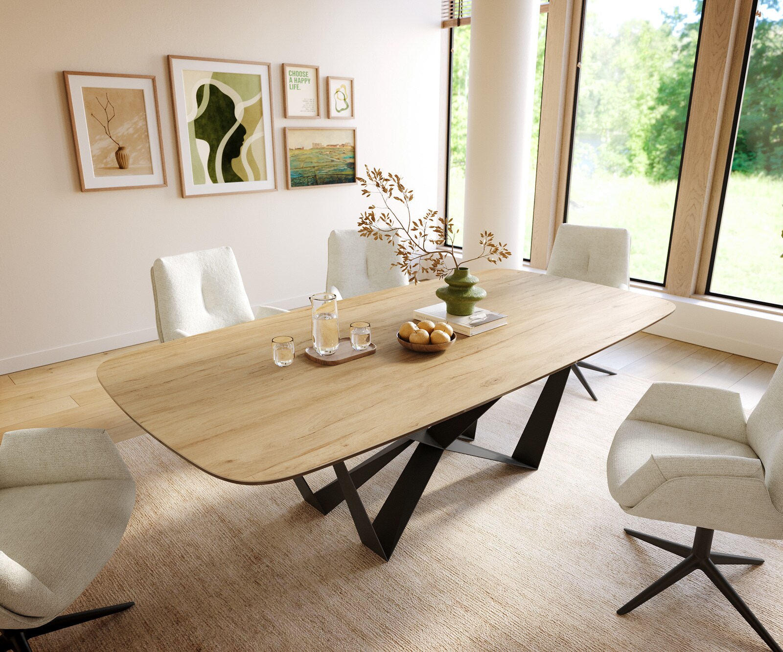 Esstisch Edge Boot 240x120 cm Keramik Laminam® Sabbia Eichefarbig Spider Flachstahl Schwarz 1