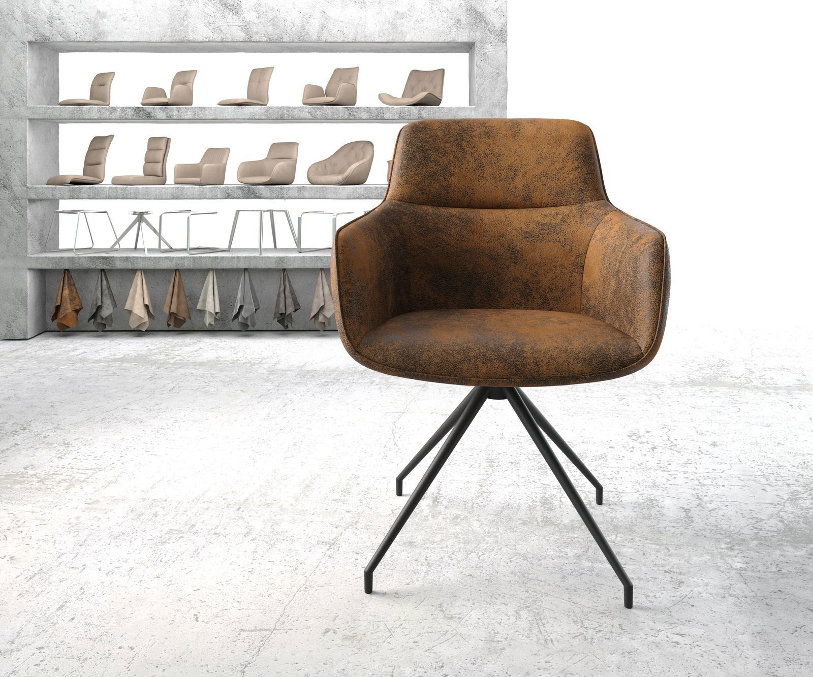 Chaise-pivotante Pejo-Flex brun antique cadre croisé conique noir pivote sur 180° 1