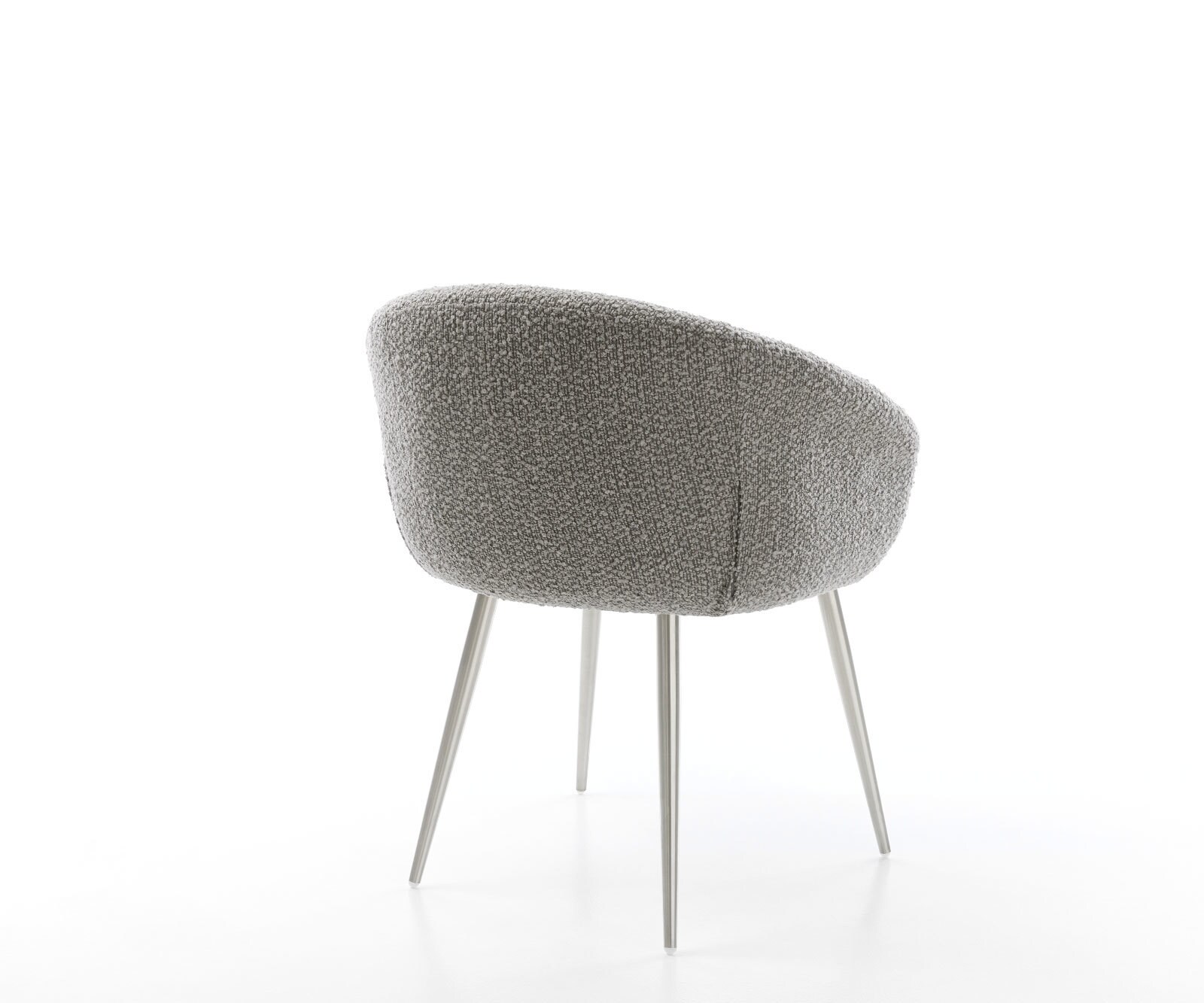 Chaise-de-salle-à-manger Vinka-Flex avec accoudoirs bouclé gris argenté 4 pieds coniques acier inoxydable brossé ressorts ensachés 4