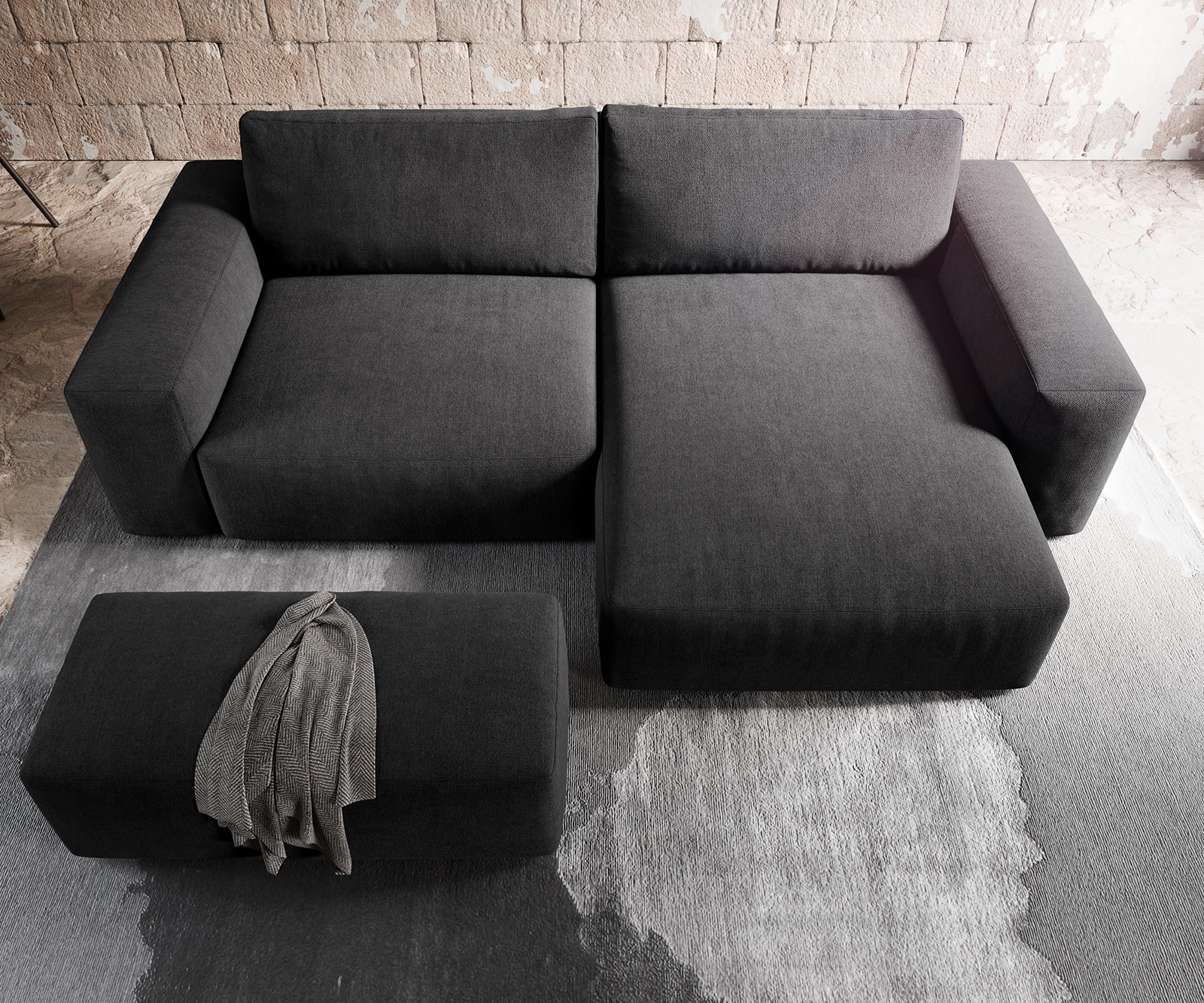 Ecksofa Lanzo XL 270x180 cm Mikrofaser Schwarz Recamiere variabel mit Hocker 5 Ecksofa Lanzo XL 270x180 cm Mikrofaser Schwarz Recamiere variabel mit Hocker 5