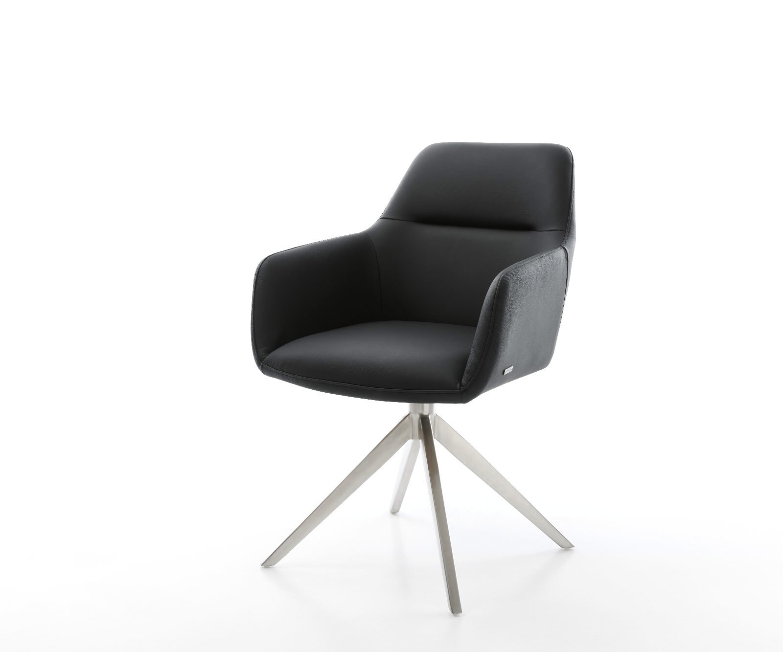 Chaise-pivotante Pejo-Flex cuir de vache noir pied croisé large acier inoxydable brossé pivotement sur 360° fonction bascule ressorts ensachés