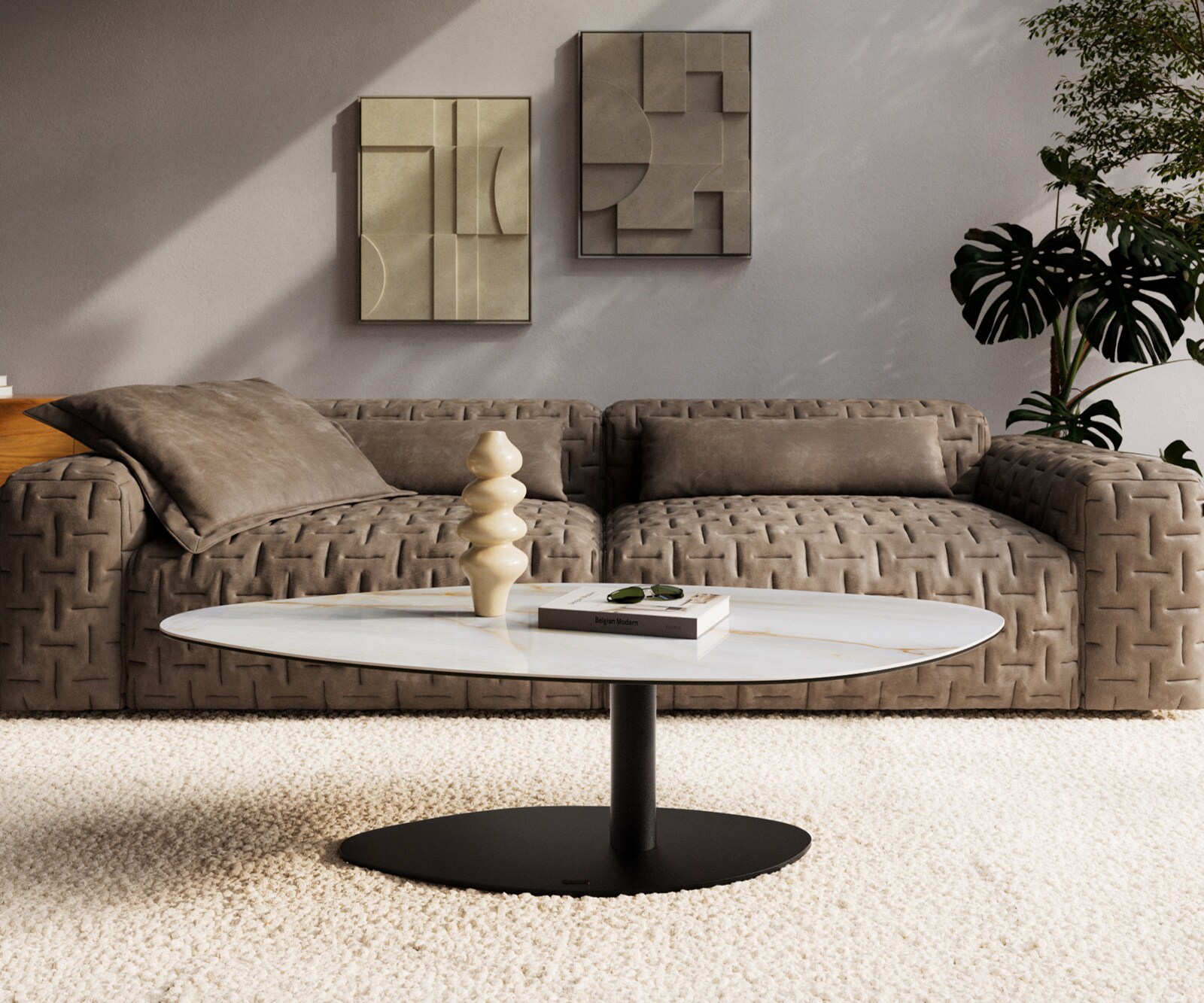 Couchtisch Edge Organisch 140x76 cm Keramik Onyx Pearl Vibany Metall Schwarz 1
