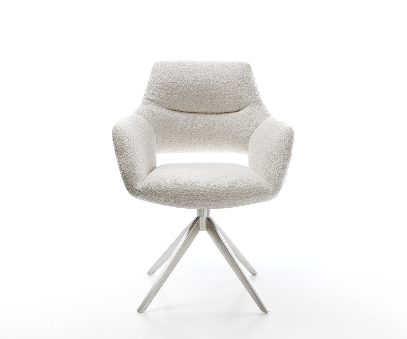 Chaise-pivotante Yago-Flex avec accoudoirs bouclé crème-blanc pied croisé large acier inoxydable pivotement sur 360° fonction bascule ressorts ensachés 1