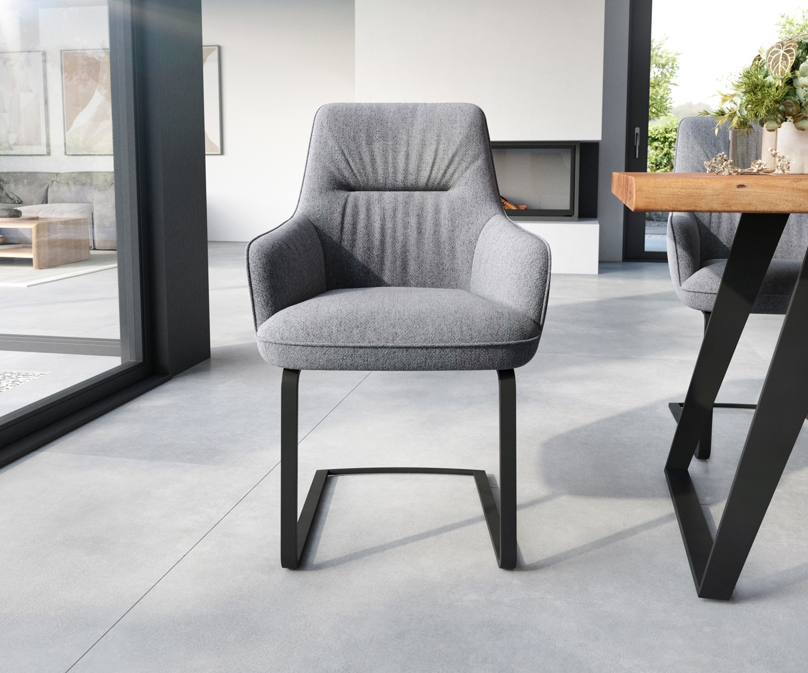 Freischwinger Zelia-Flex mit Armlehnen Strukturstoff Hellgrau Freischwinger flach Schwarz Taschenfederkern 2 Freischwinger Zelia-Flex mit Armlehnen Strukturstoff Hellgrau Freischwinger flach Schwarz Taschenfederkern 2