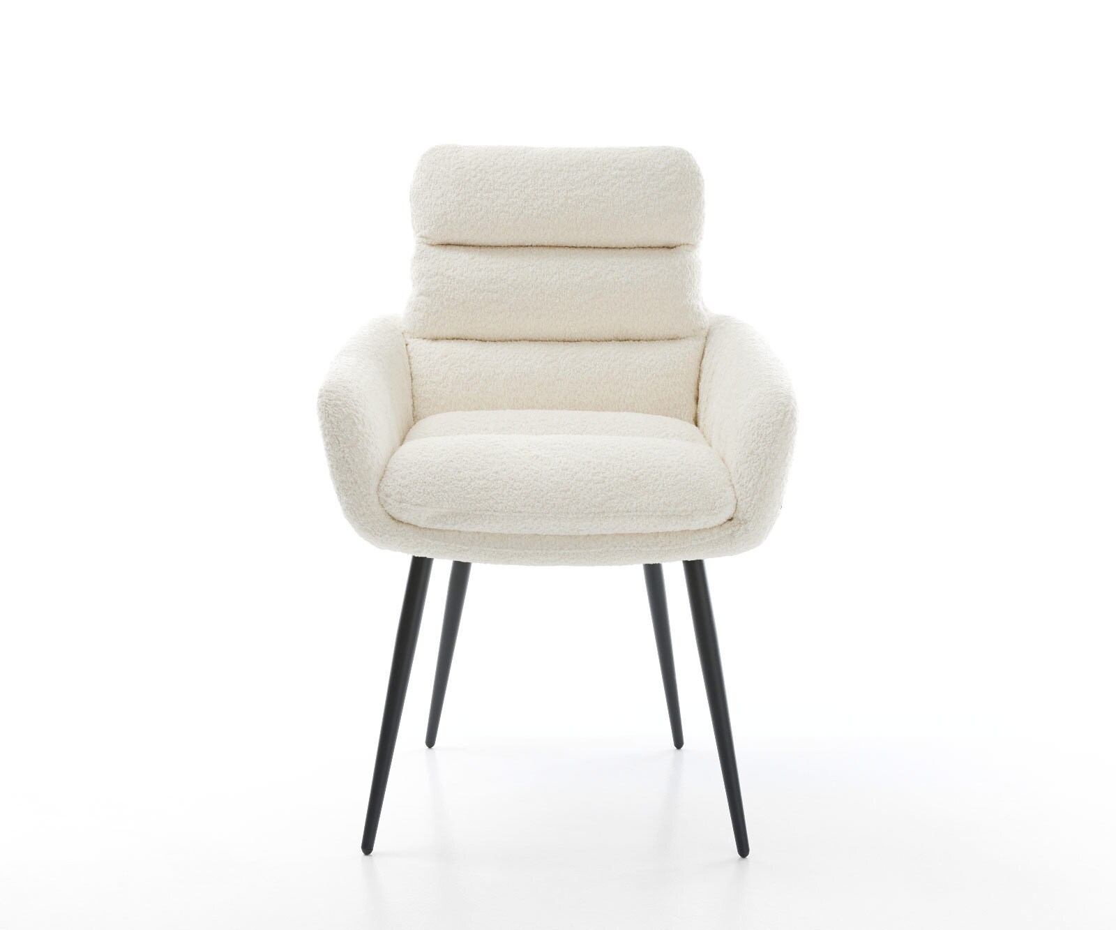 Chaise-de-salle-à-manger Abelia-Flex avec accoudoirs bouclé blanc 4 pieds coniques noir 2