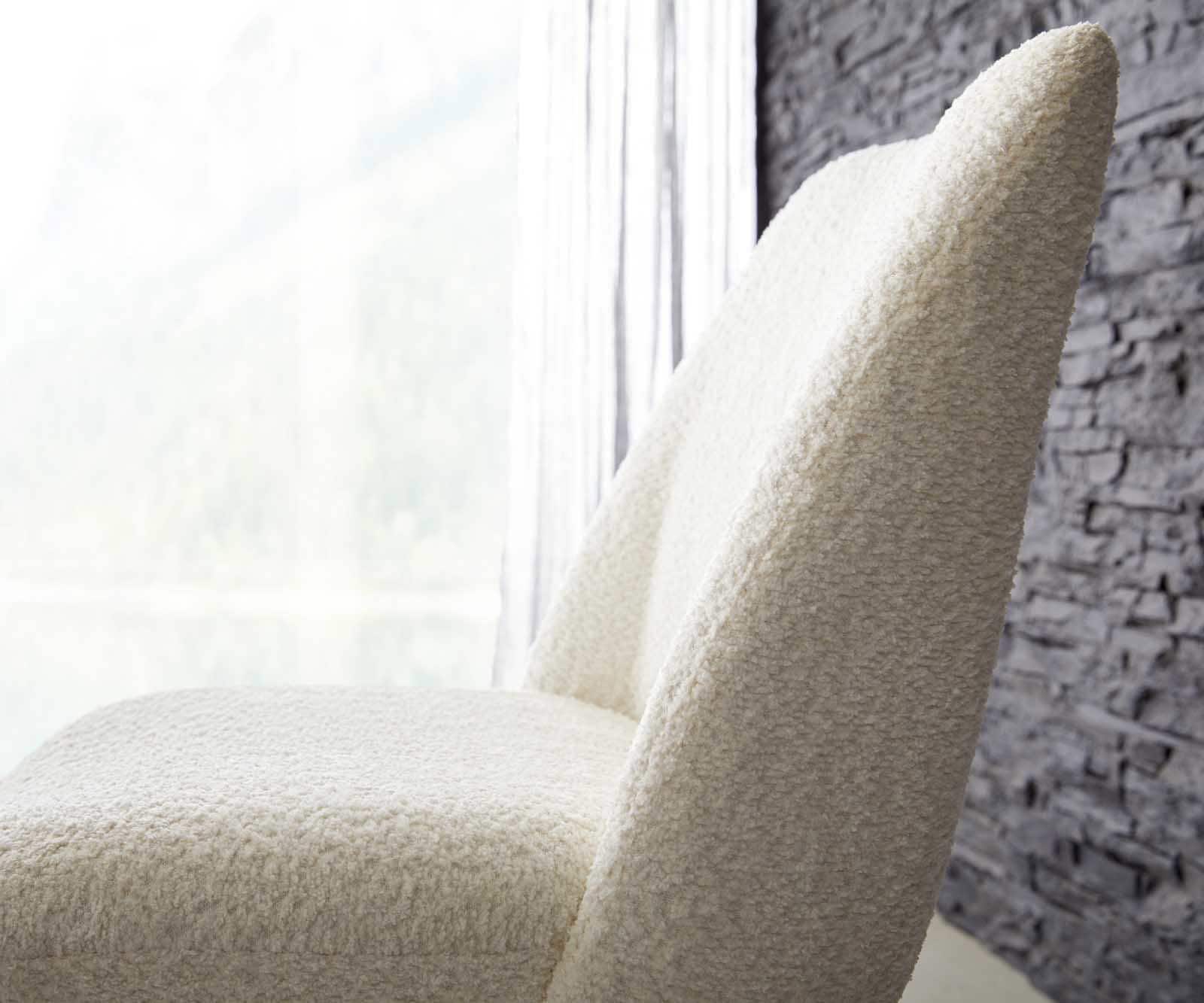 Drehstuhl Elso-Flex Bouclé Weiß Kreuzgestell breit Edelstahl 360° drehbar Taschenfederkern 3 Drehstuhl Elso-Flex Bouclé Weiß Kreuzgestell breit Edelstahl 360° drehbar Taschenfederkern 3