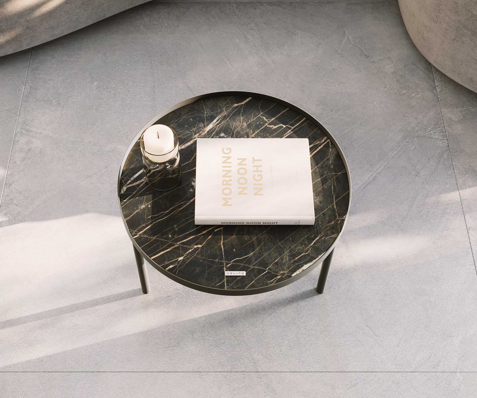 Table-basse Torell 50x50 cm Céramique Laminam®Noir Désir Marron Cadre métallique finition effet titane 6