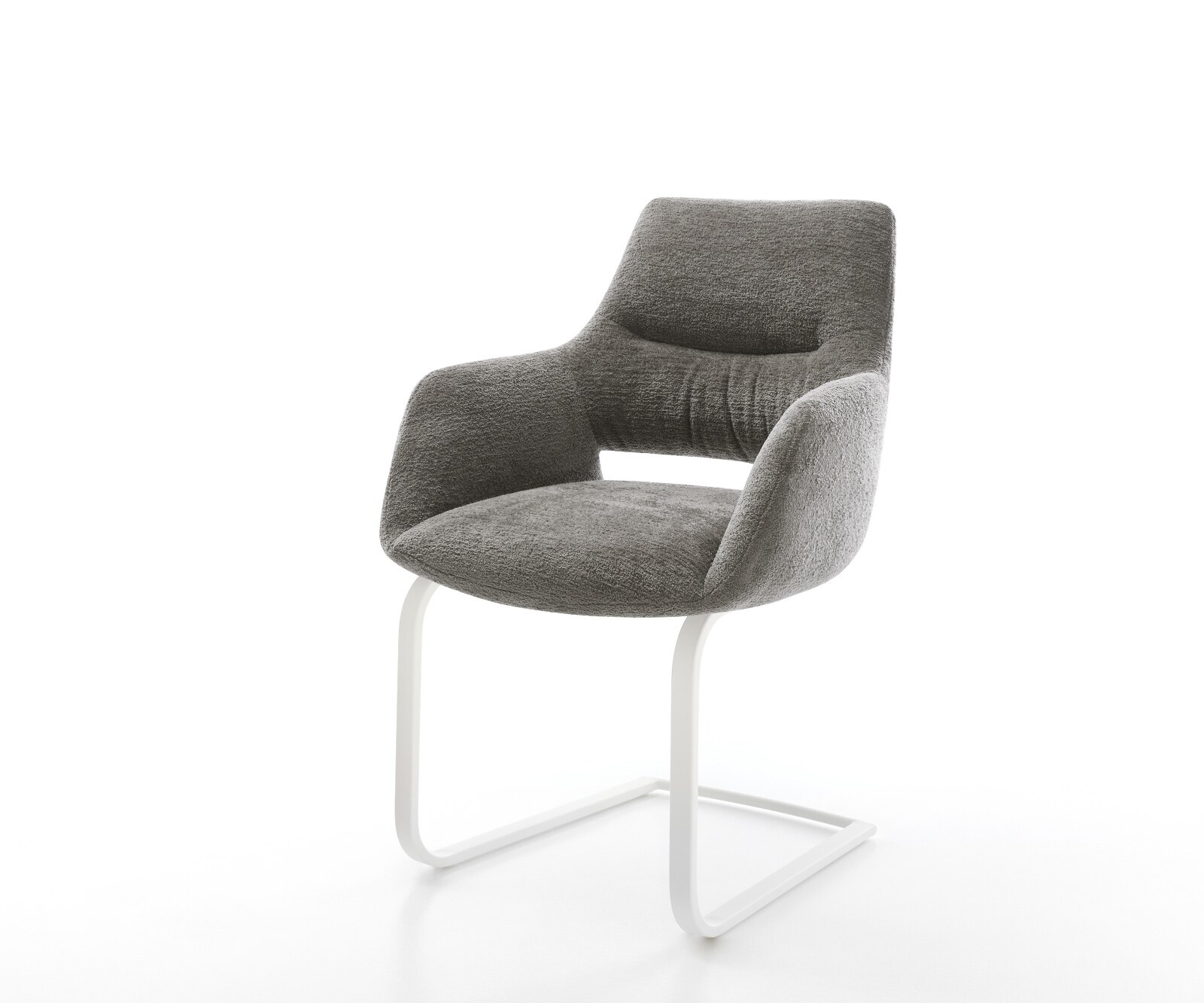 Cantilever Yago-Flex avec accoudoirs bouclé doux couleur boue pied cantilever plat blanc resorts ensachés