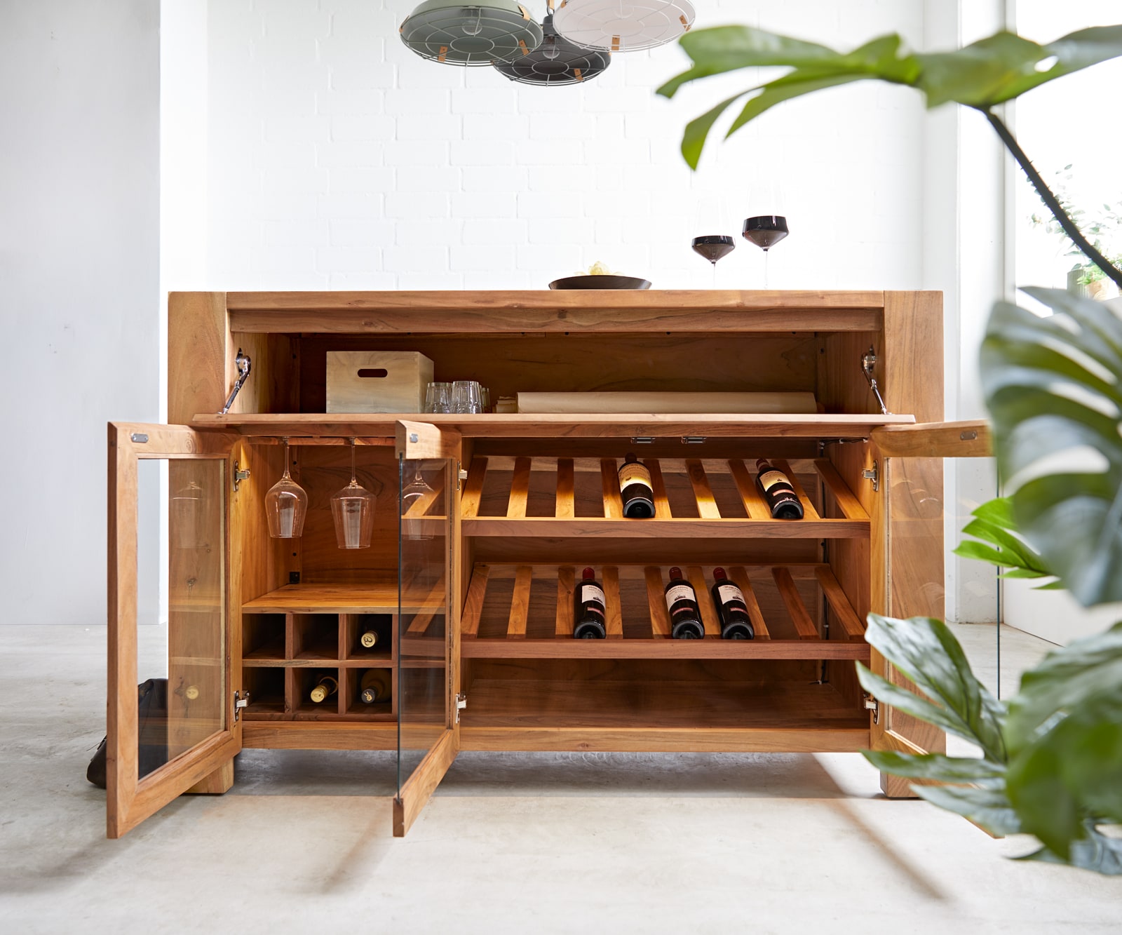 Barschrank Hedora 160x75 cm Akazie Natur mit Beleuchtung 3 Barschrank Hedora 160x75 cm Akazie Natur mit Beleuchtung 3