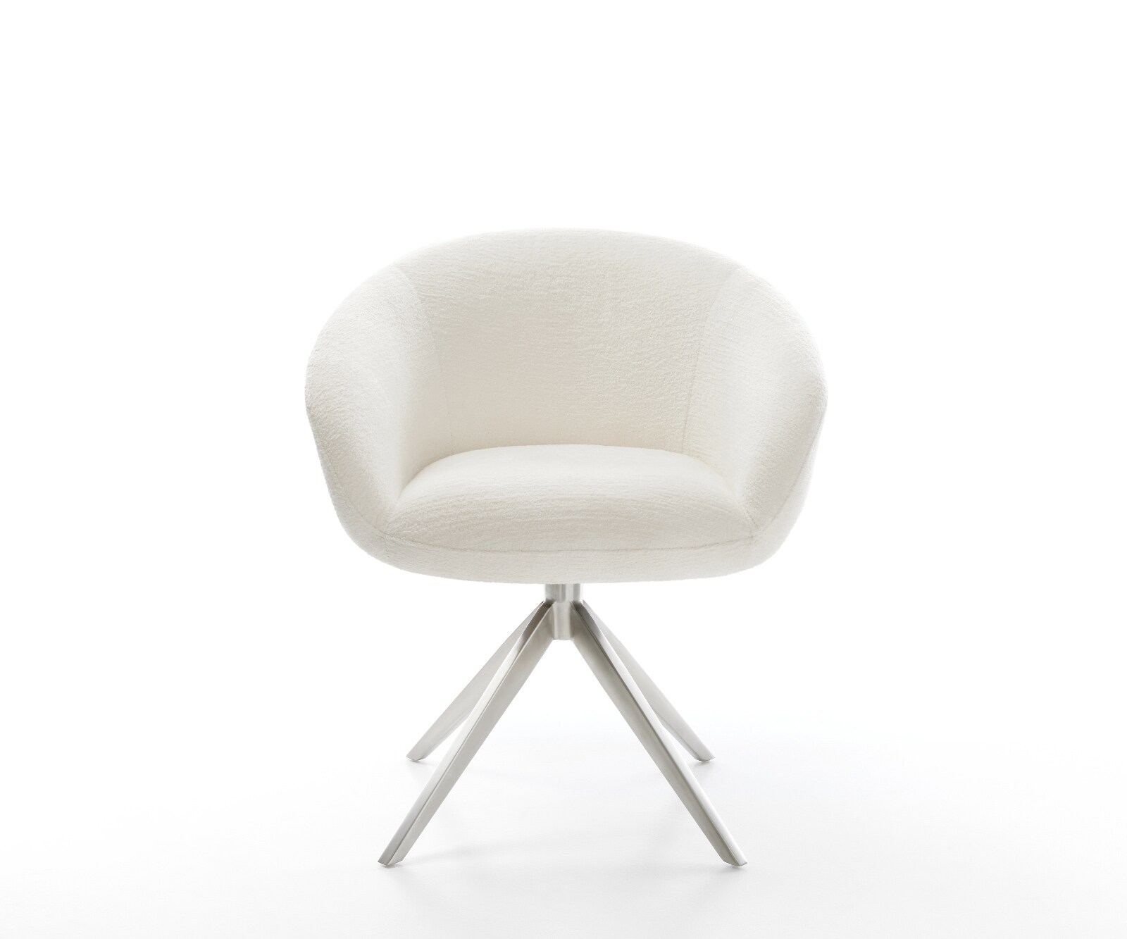Chaise-pivotante Vinka-Flex avec accoudoirs bouclé doux beige pied croisé large acier inoxydable pivotement sur 360° fonction bascule resorts ensachés 1