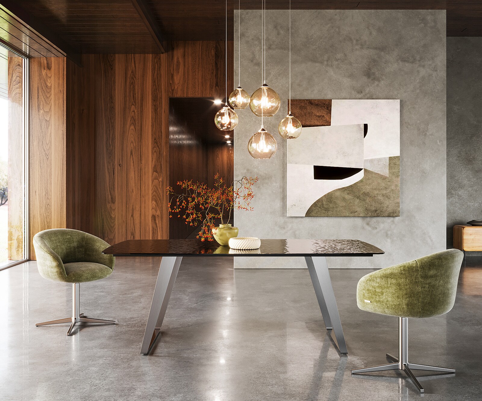 Table à manger Edge Boot 200x100 verre en relief noir 3D-Design acier inoxydable incliné 1