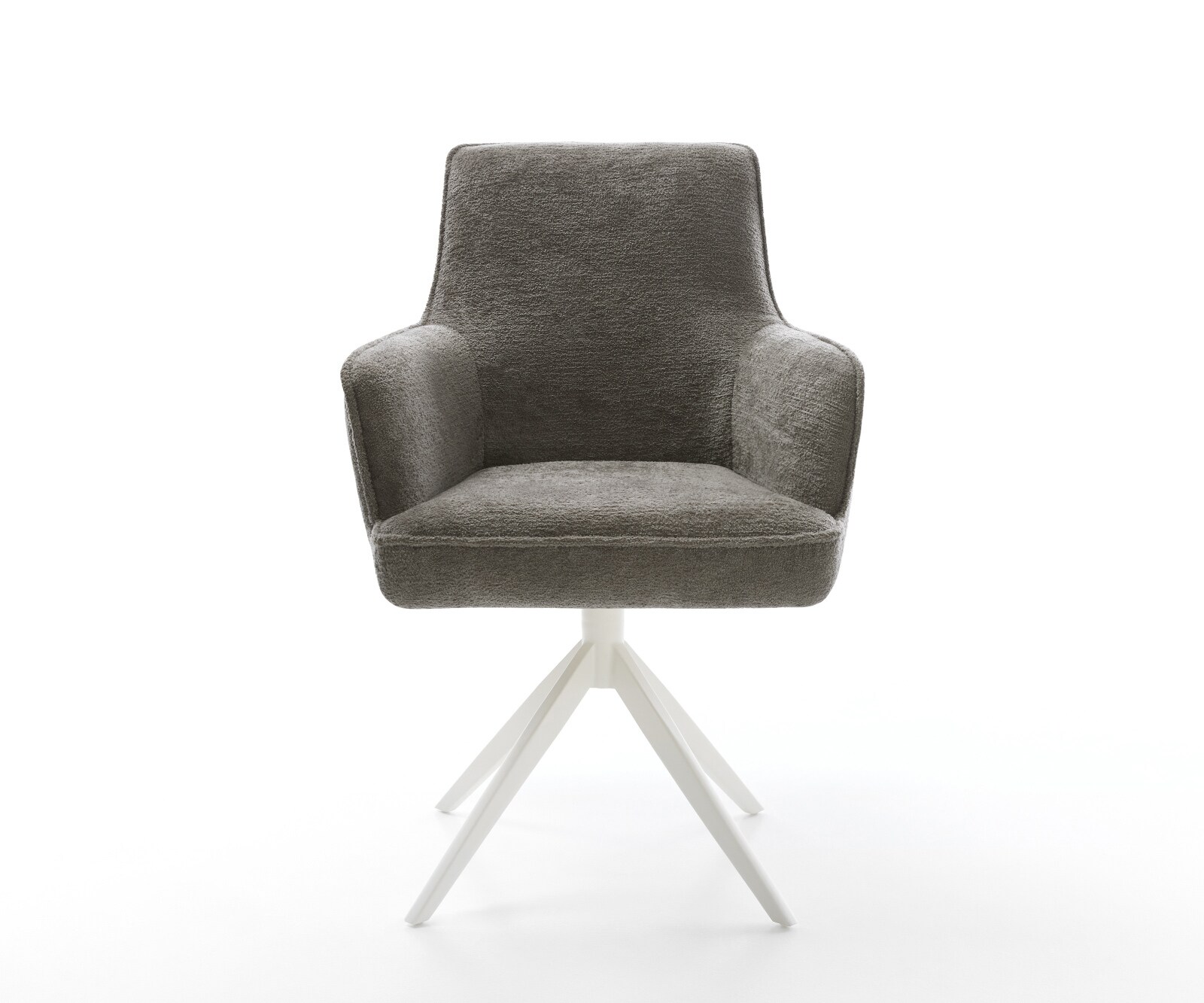 Chaise-pivotante Heira-Flex avec accoudoirs bouclé doux couleur boue pied croisé large blanc pivotement sur 360° fonction bascule resorts ensachés 2