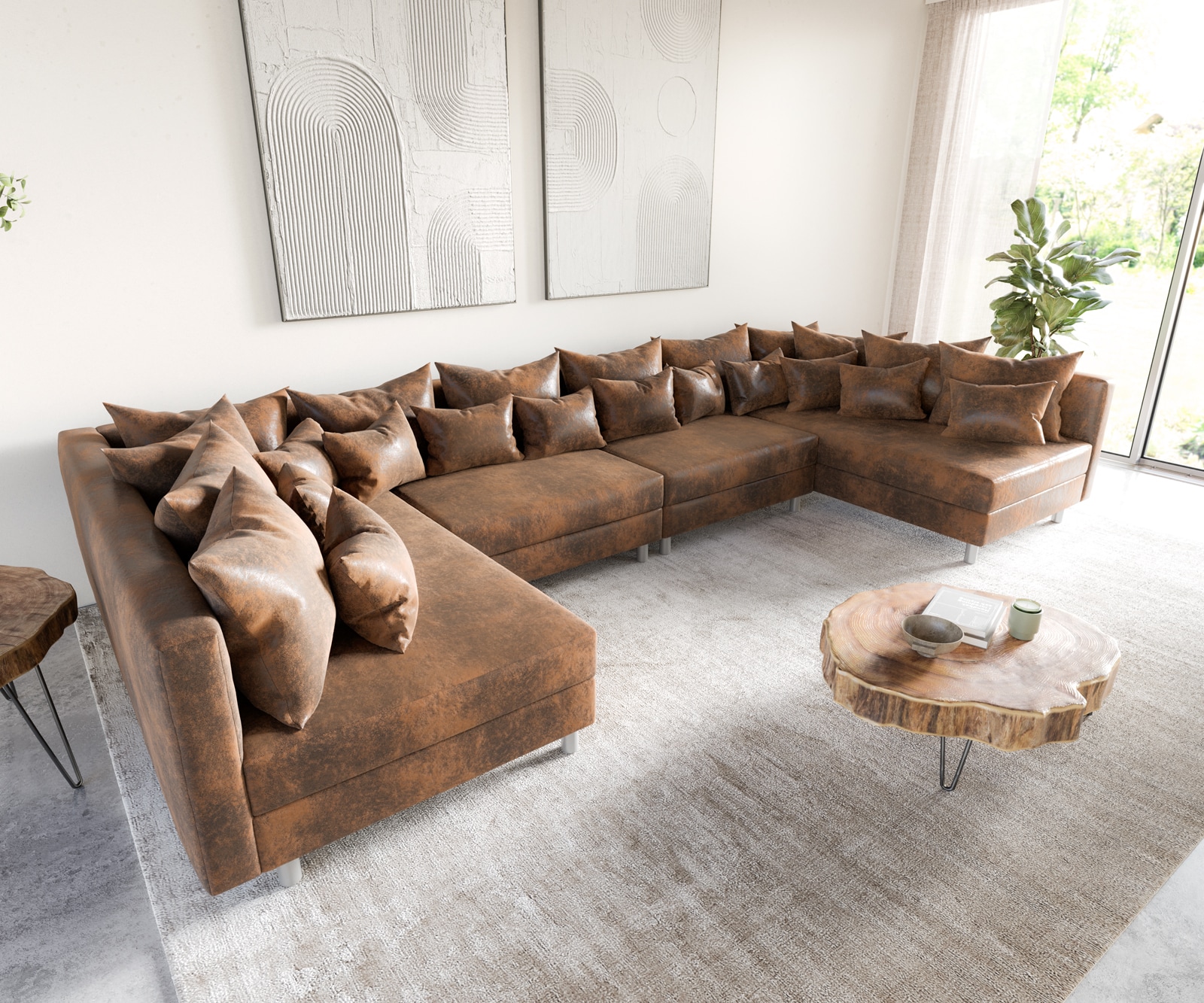 Wohnlandschaft Clovis XL Braun Antik Optik Modulsofa Wohnlandschaft Clovis XL Braun Antik Optik Modulsofa