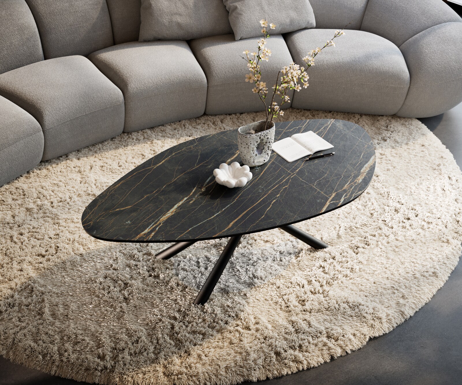 Table basse Edge Organique 140x76 cm céramique Laminam® Noir Desir brun Sarity métal noir 4