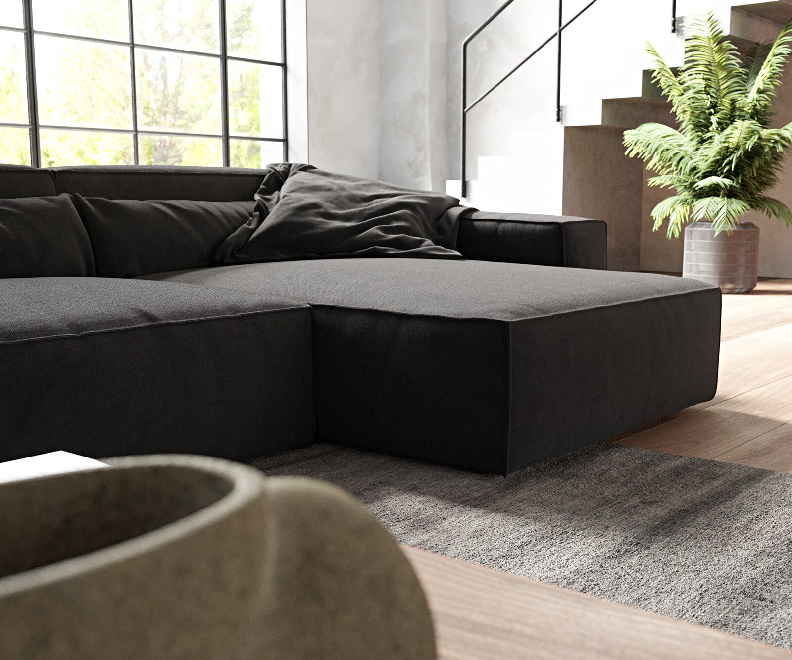 Ecksofa Sirpio XL 370x170 cm Mikrofaser Schwarz Recamiere variabel 5