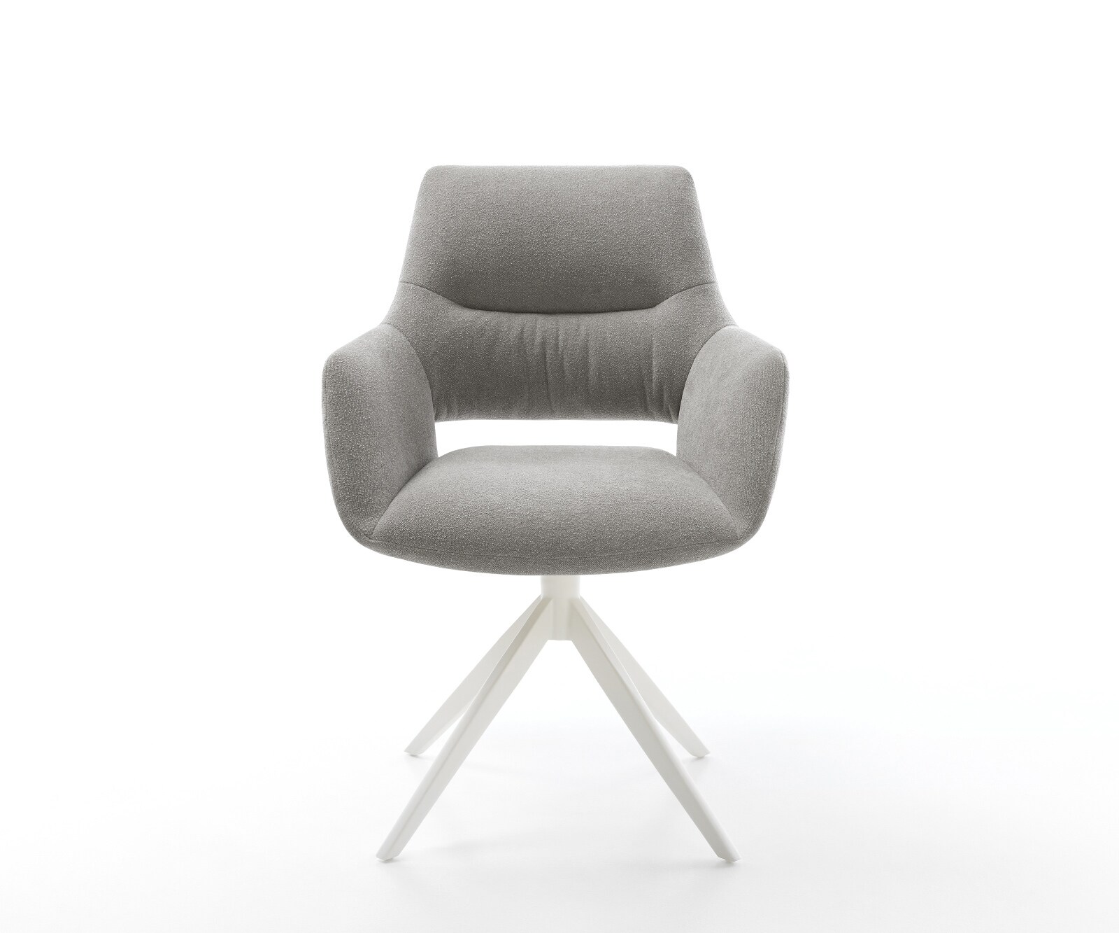 Chaise-pivotante Yago-Flex avec accoudoirs tissu structuré doux gris pied croisé large blanc pivotement sur 360° fonction bascule resorts ensachés 1
