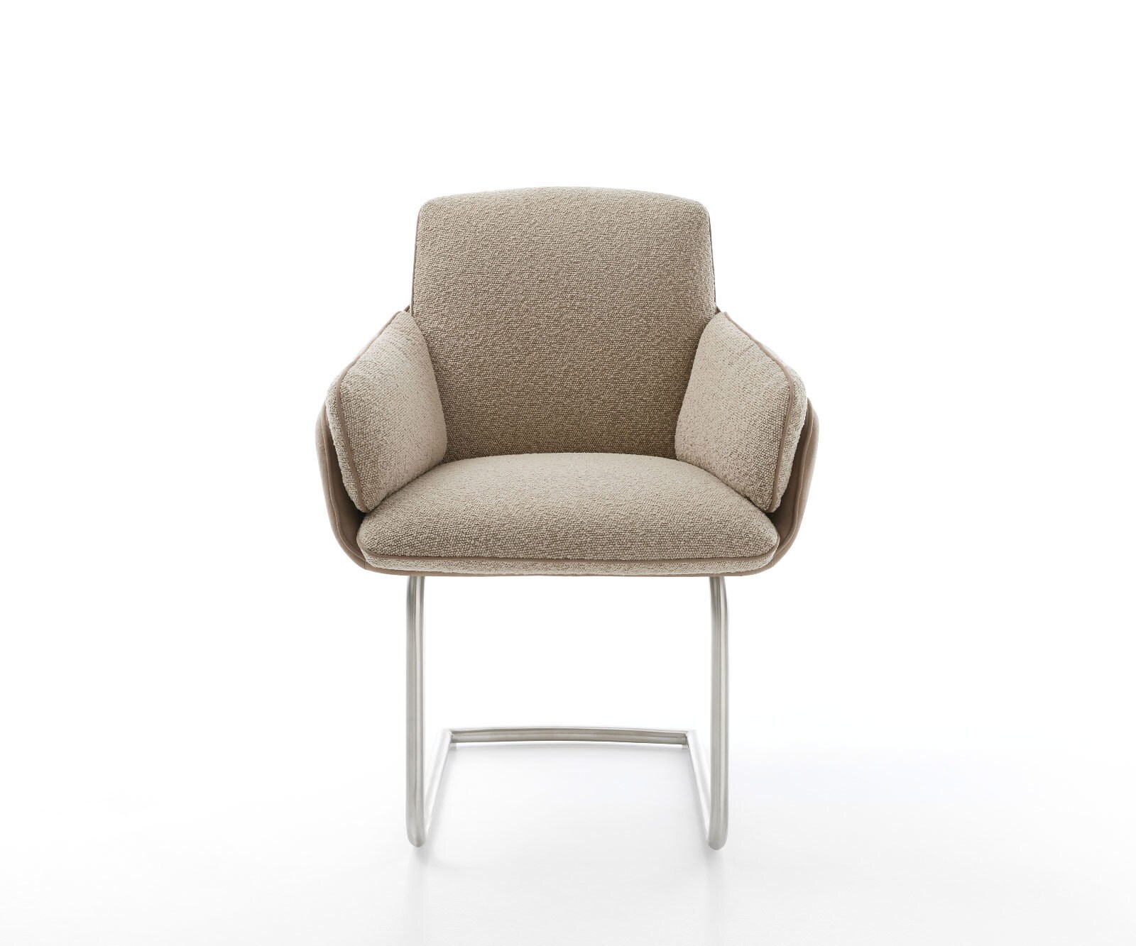 Cantilever Luan-Flex avec accoudoirs tissu mixte couleur boue pied cantilever rond acier inoxydable brossé 1