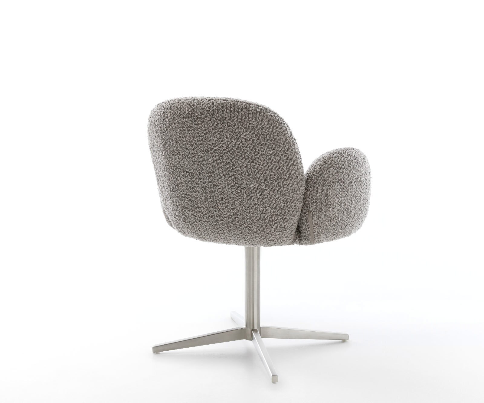 Chaise-pivotante Nube-Flex avec accoudoirs bouclé gris argenté pied de chaise 4 branches acier inoxydable brossé pivotement sur 360° ressorts ensachés 4