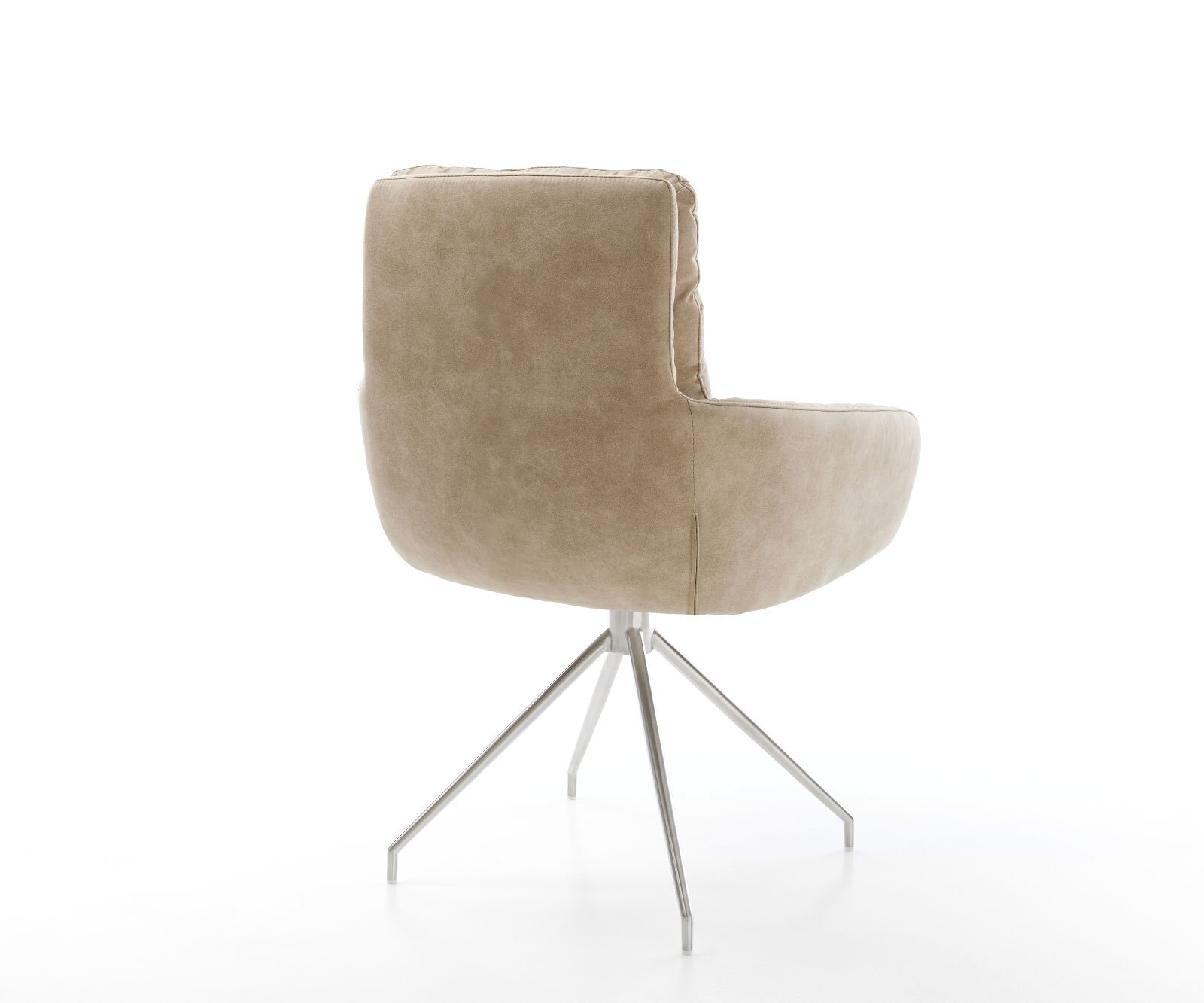 Chaise-de-salle-à-manger Abelia-Flex avec accoudoirs microvelours beige vintage pied croisé conique acier inoxydable brossé 4